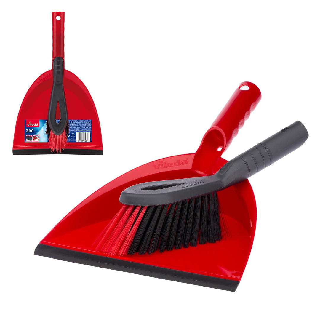 Vileda - 2-in-1 Dust Pan & Brush Set with Ergonomic Design and Rubber Lip