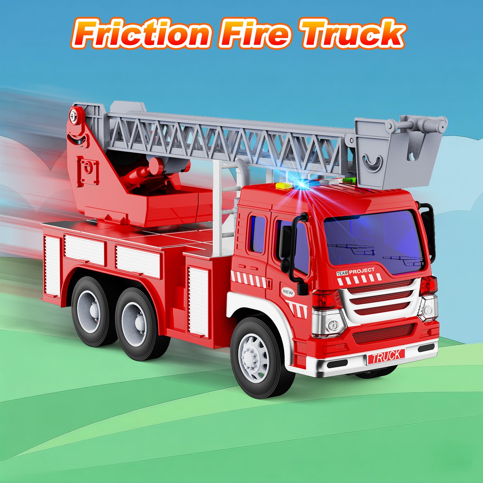 TOYABI Fire Engine Toy Truck - 1:16 Scale with Lights & Sound | Ages 3+ | ABS Plastic 5