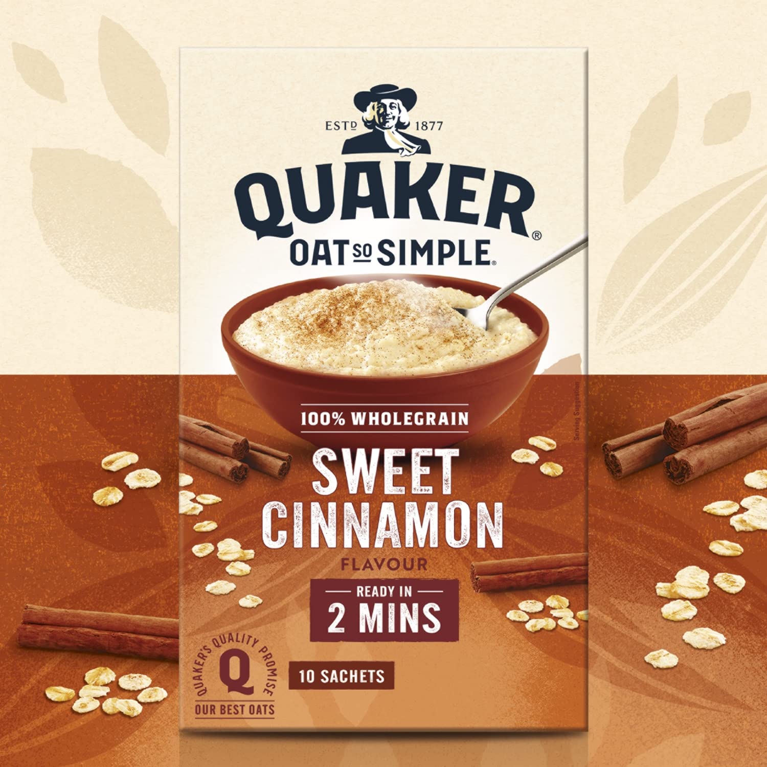 Quaker Oat So Simple Sweet Cinnamon Porridge - 10 Sachets x 33g | Reduces Cholesterol