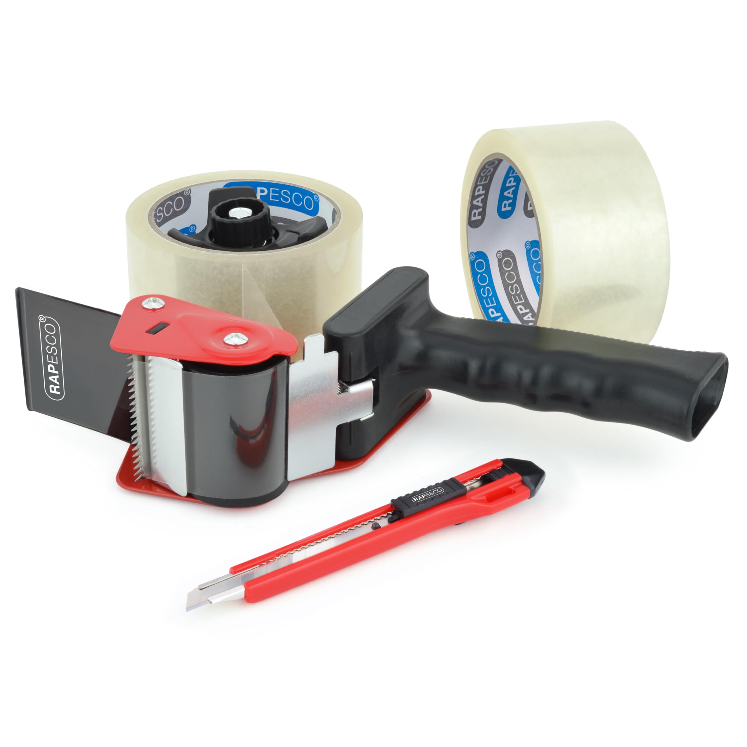 RAPESCO 1557 Germ-Savvy Antibacterial Packaging Tape Dispenser with 2 Clear Tapes | Pistol Grip