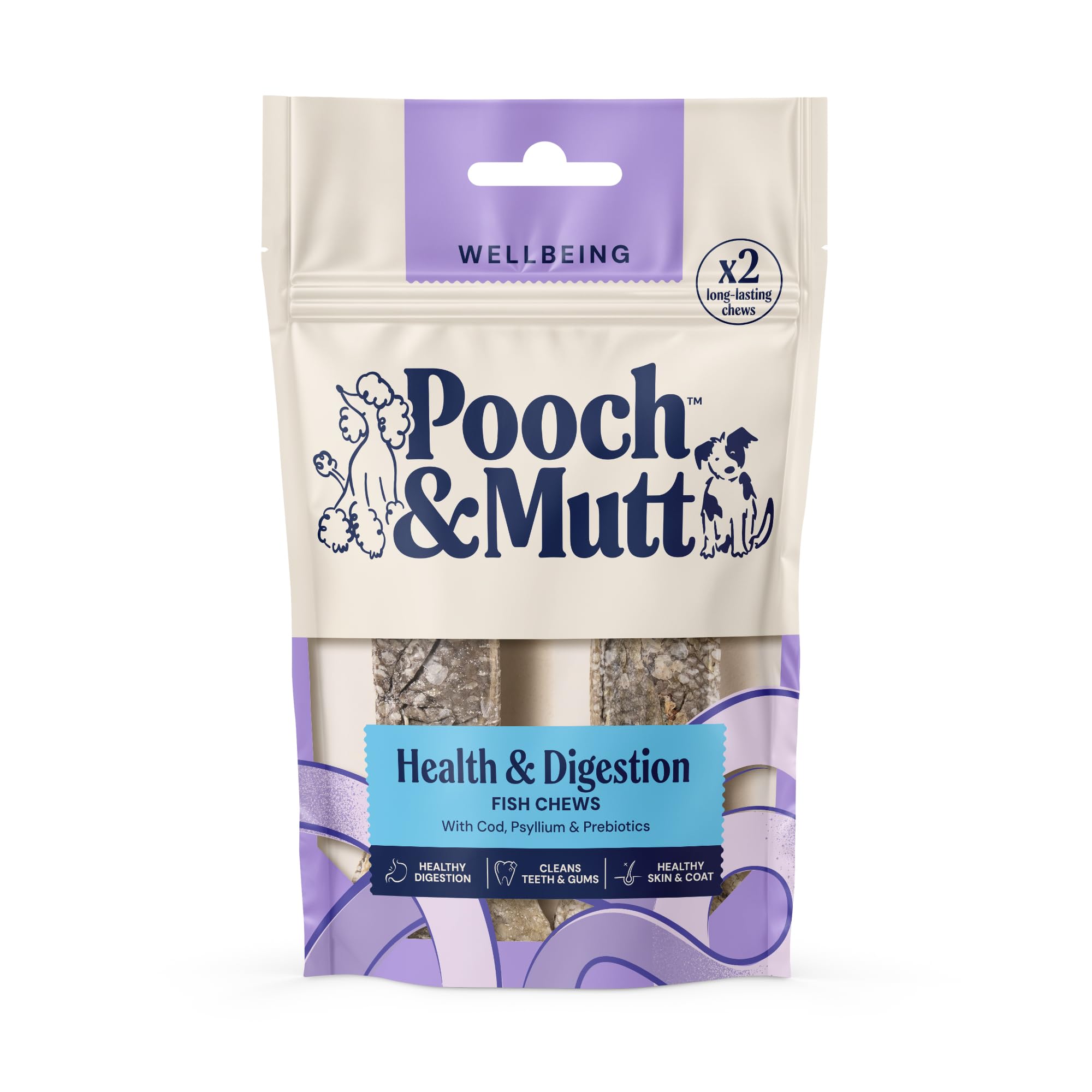 Pooch & Mutt Digestive Support Fish Chews - Long Lasting Cod Skin Sticks for Adult Dogs | 90g Pouch 1