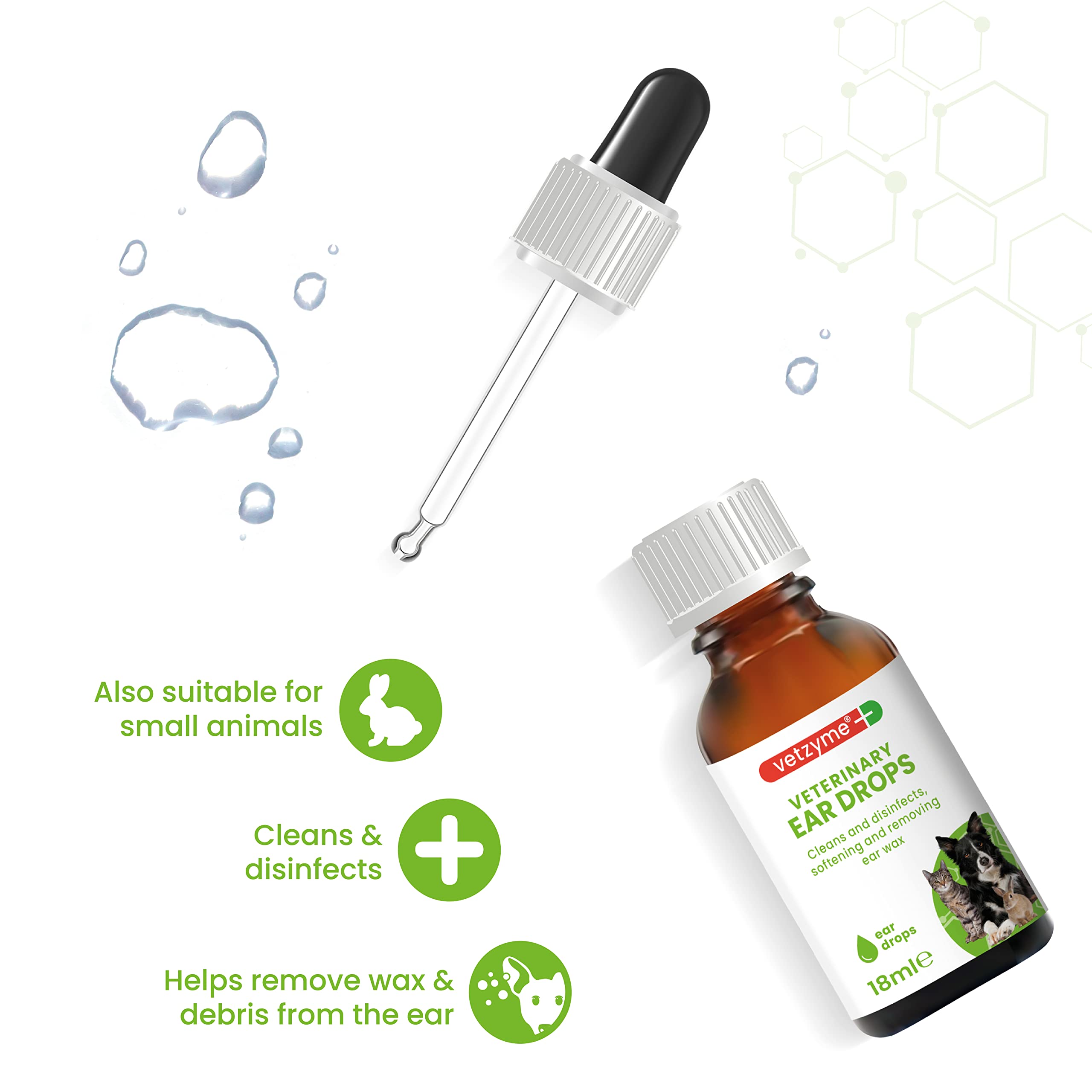 Vetzyme Antibacterial Ear Drops for Dogs, Cats & Small Pets - Cleans & Disinfects | 18 ml 2