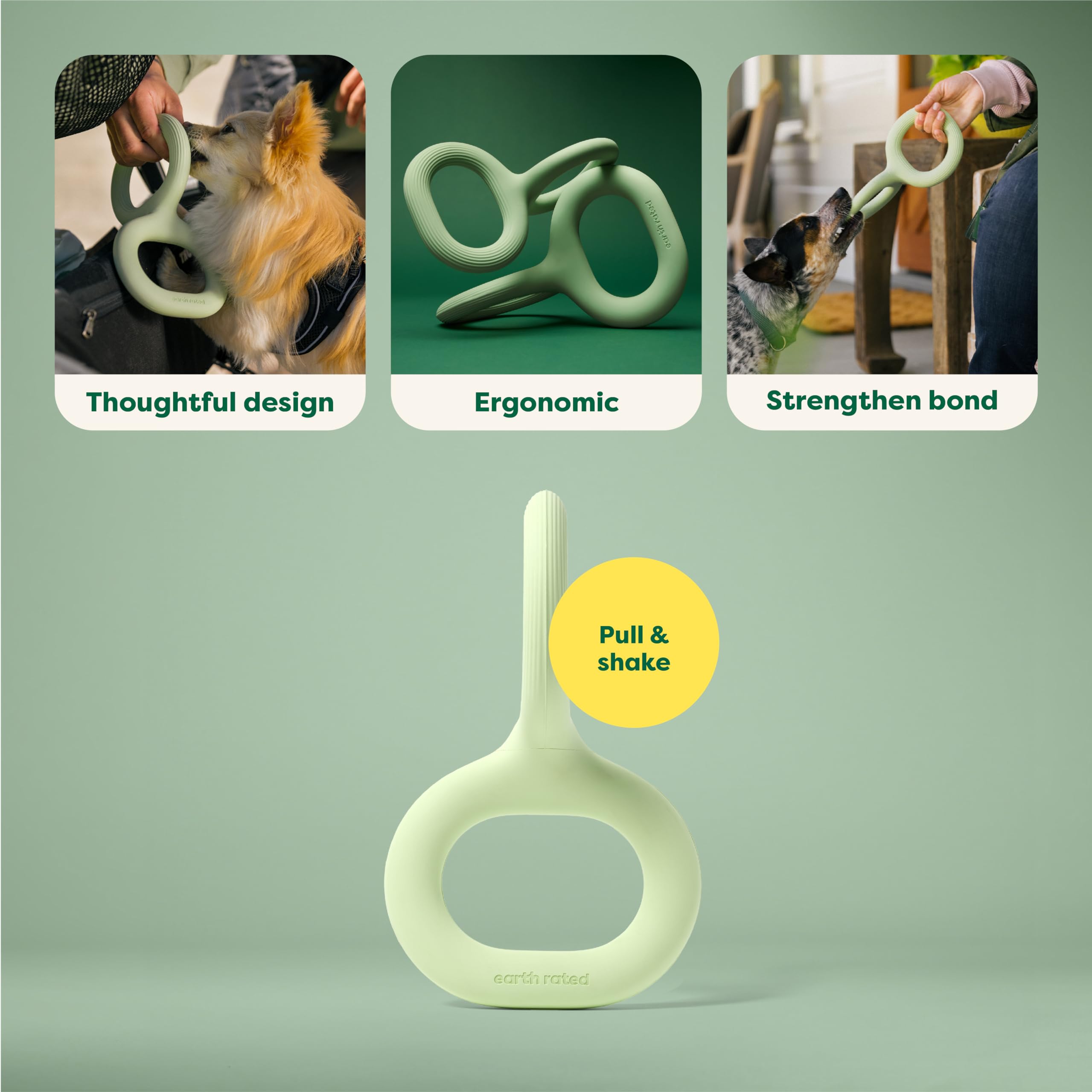 Earth Rated Tug of War Dog Toy - Interactive Pull Toy for Small Dogs | Natural Rubber | Green 2