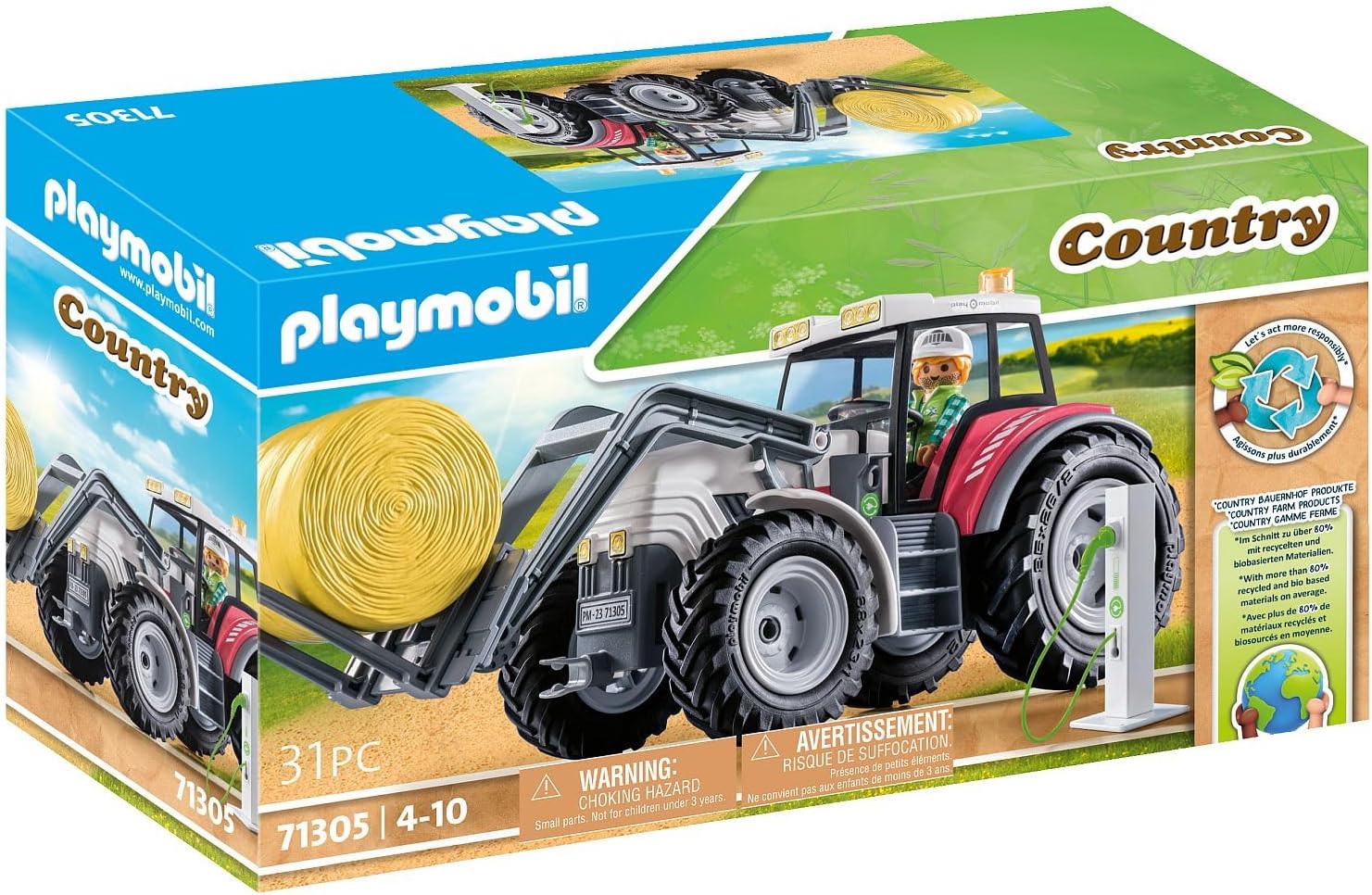 Playmobil 71305 Large Electric Tractor Playset - Educational Farm Vehicle for Kids 4+ 6