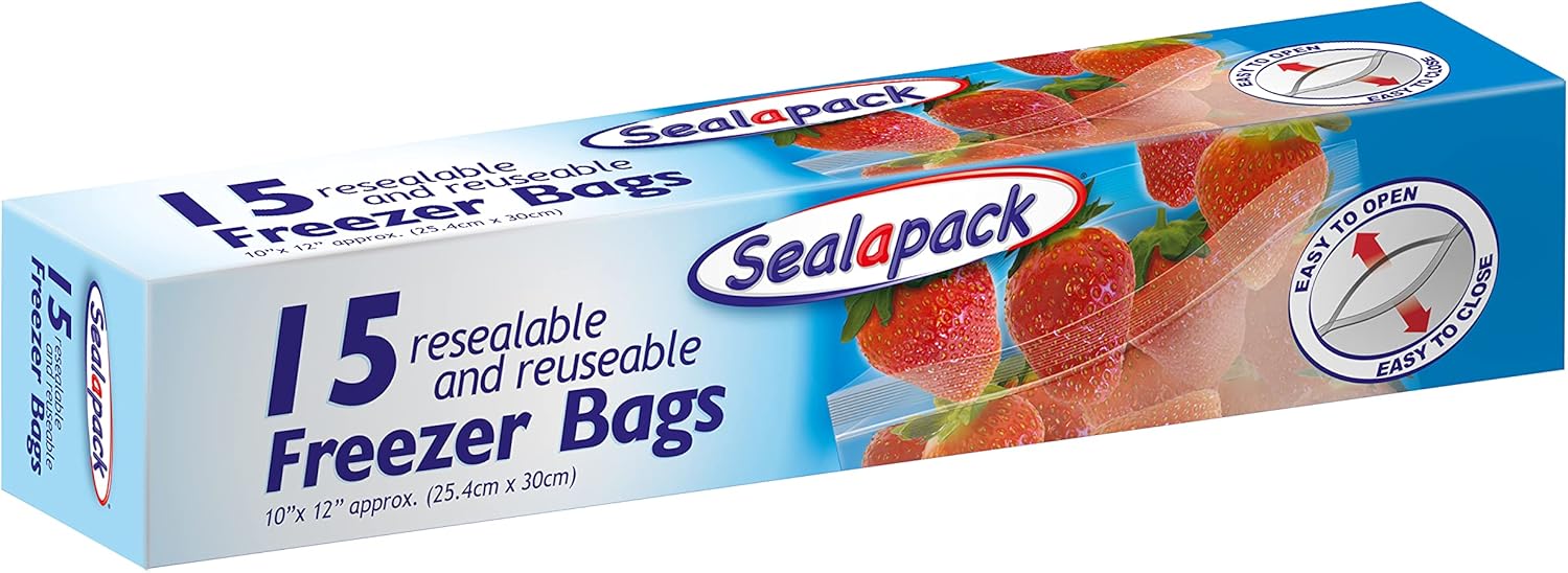Sealapack, extragroße, wiederverwendbare Gefrierbeutel – 25,4 x 30,5 cm, wiederverschließbare Beutel zur Lebensmittelaufbewahrung (15 Stück)