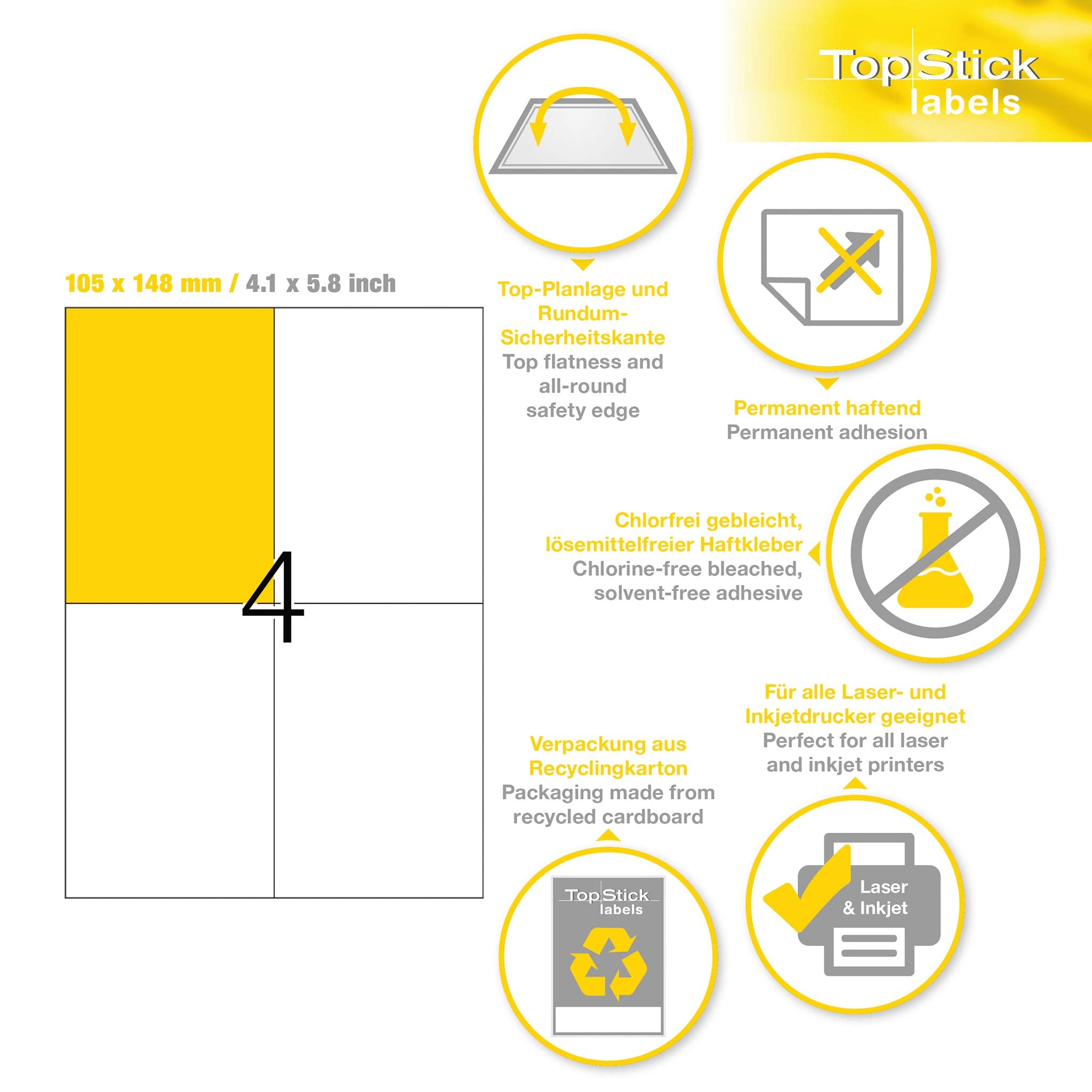 TopStick 8717 Parcel Shipping Labels - 4 Labels per A4 Sheet, 105 x 148 mm | 100 Sheets 6