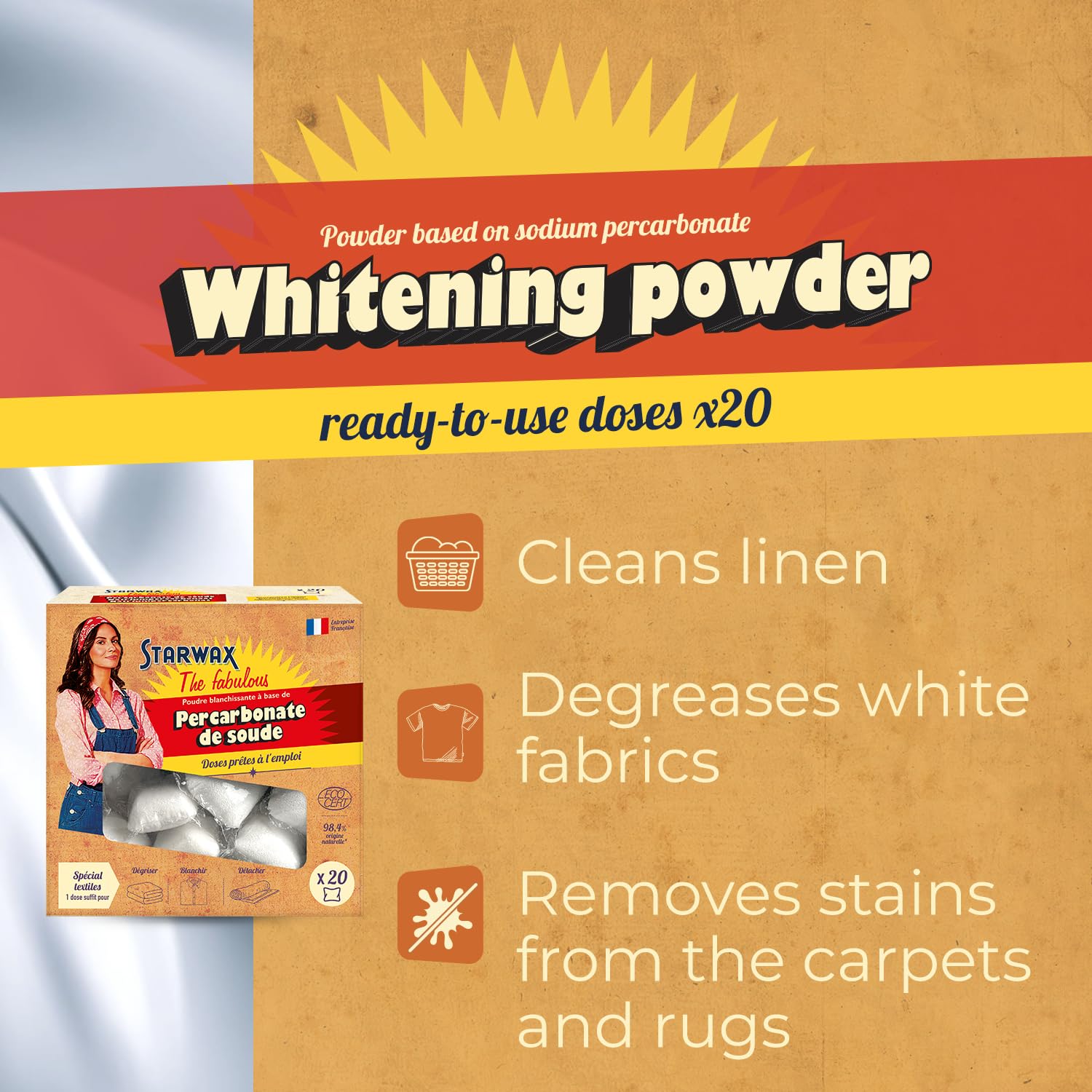 STARWAX THE FABULOUS Sodium Percarbonate Powder Detergent - 20 Count Capsules | Whitening & Stain Removal 2