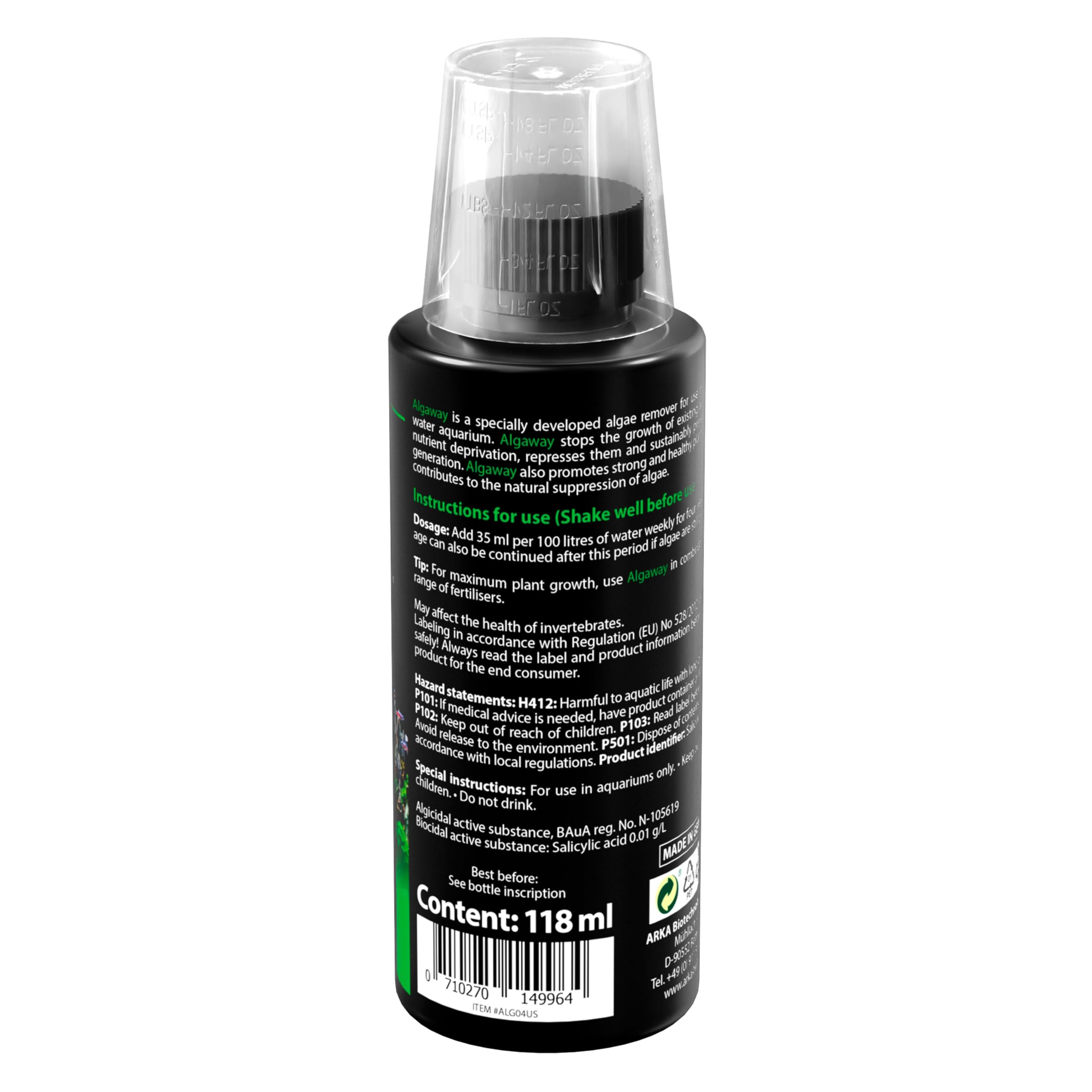 ARKA Aquarium Algae Remover - Eliminates Green, Hair & Spot Algae | 118ml Liquid