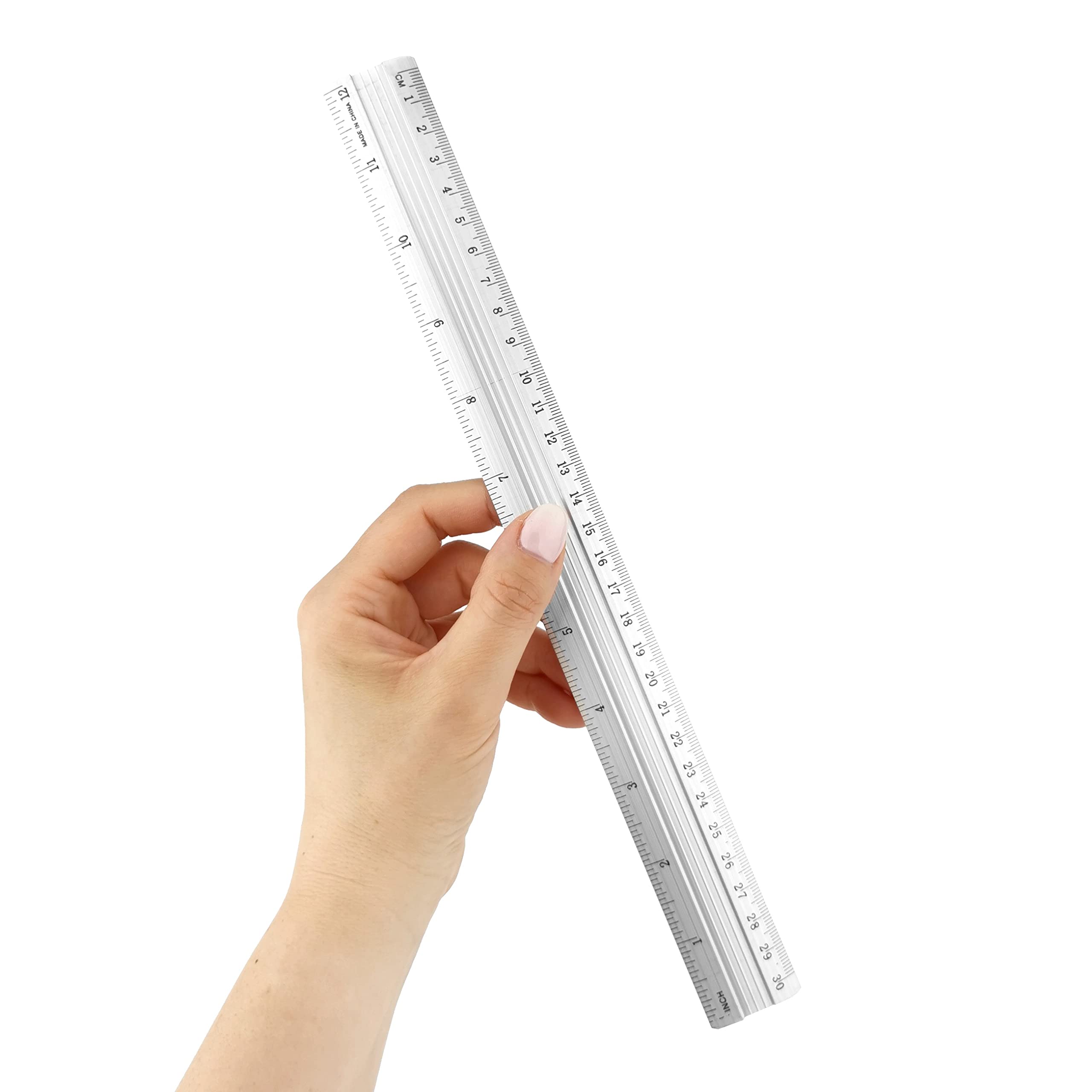 D.RECT Aluminium Ruler 30 cm - Silver | Non-Slip Strip | Inch & Centimetre Graduations 7