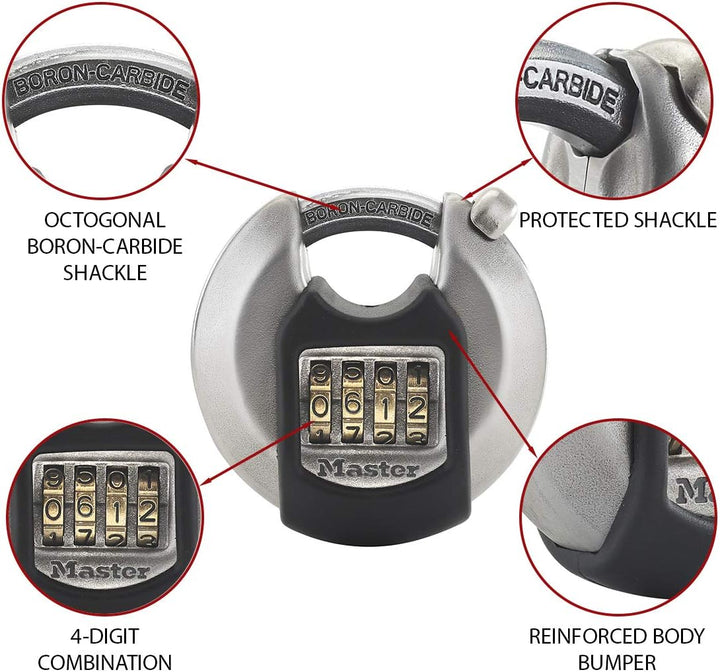 Master Lock - Heavy Duty Disc Padlock Combination Stainless Steel Outdoor (M40EURDNUM)