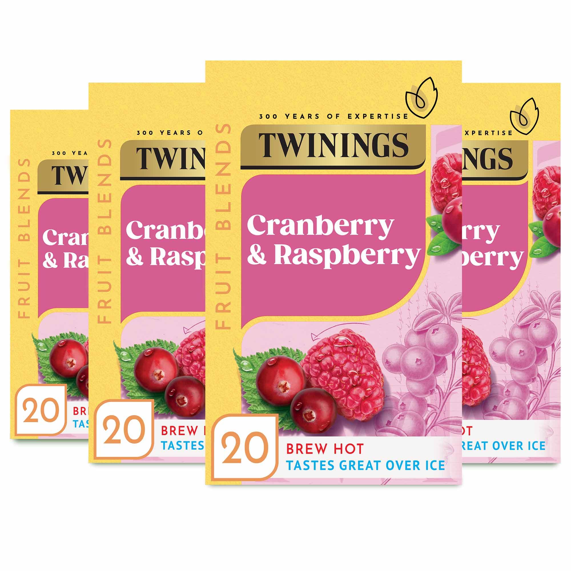 Twinings - Cranberry & Himbeere Früchtetee 80 biologisch abbaubare Beutel (4 x 20) Koffeinfreier Kräutertee Vegan