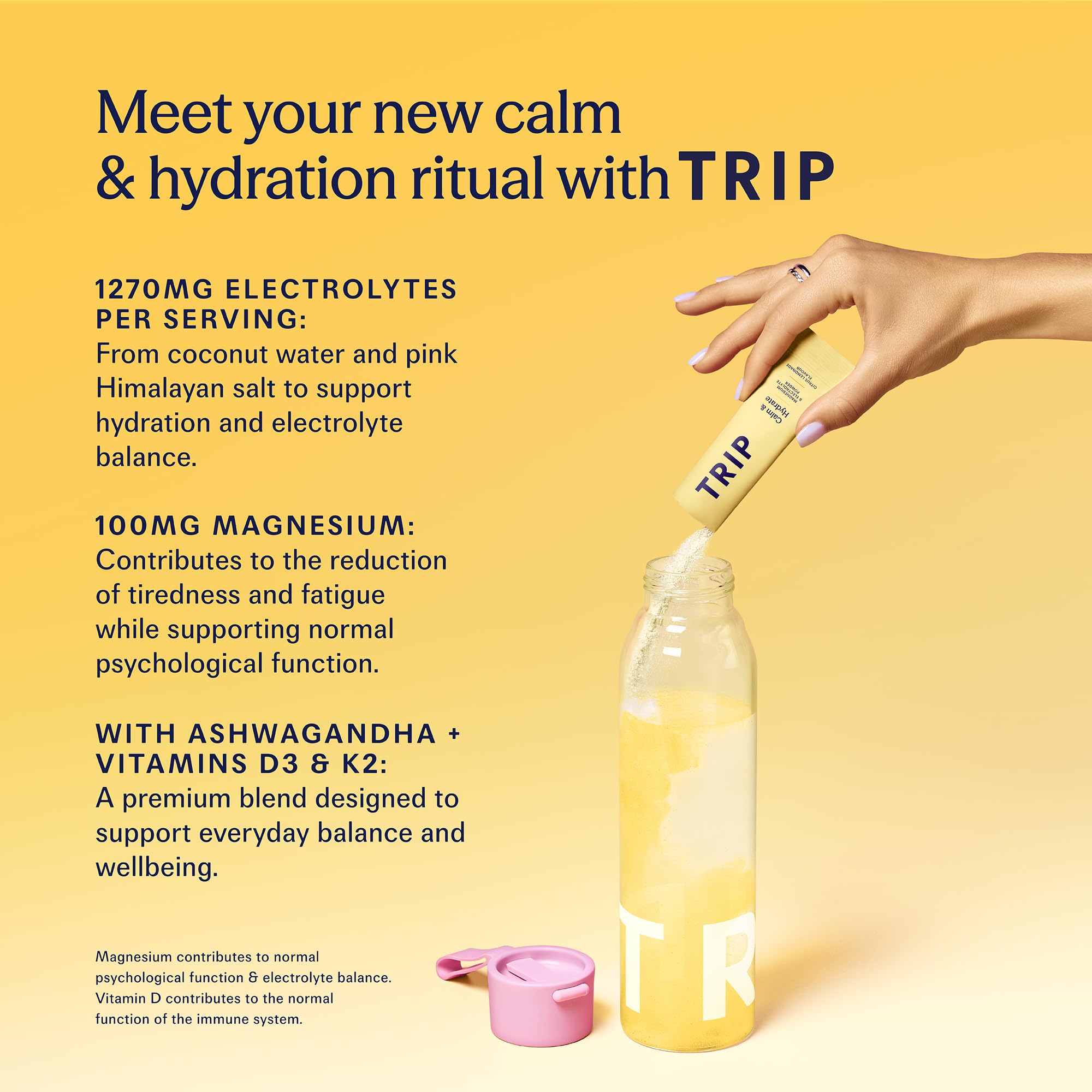 TRIP Calm & Hydrate Electrolyte + Magnesium Powder Citrus Lemonade | On-The-Go Sachets 2