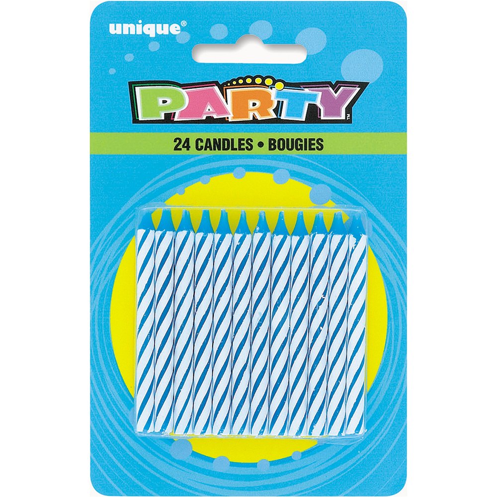 Unique Party Striped Blue Birthday Candles - Pack of 24 | 6cm Height | Non-Toxic Wax