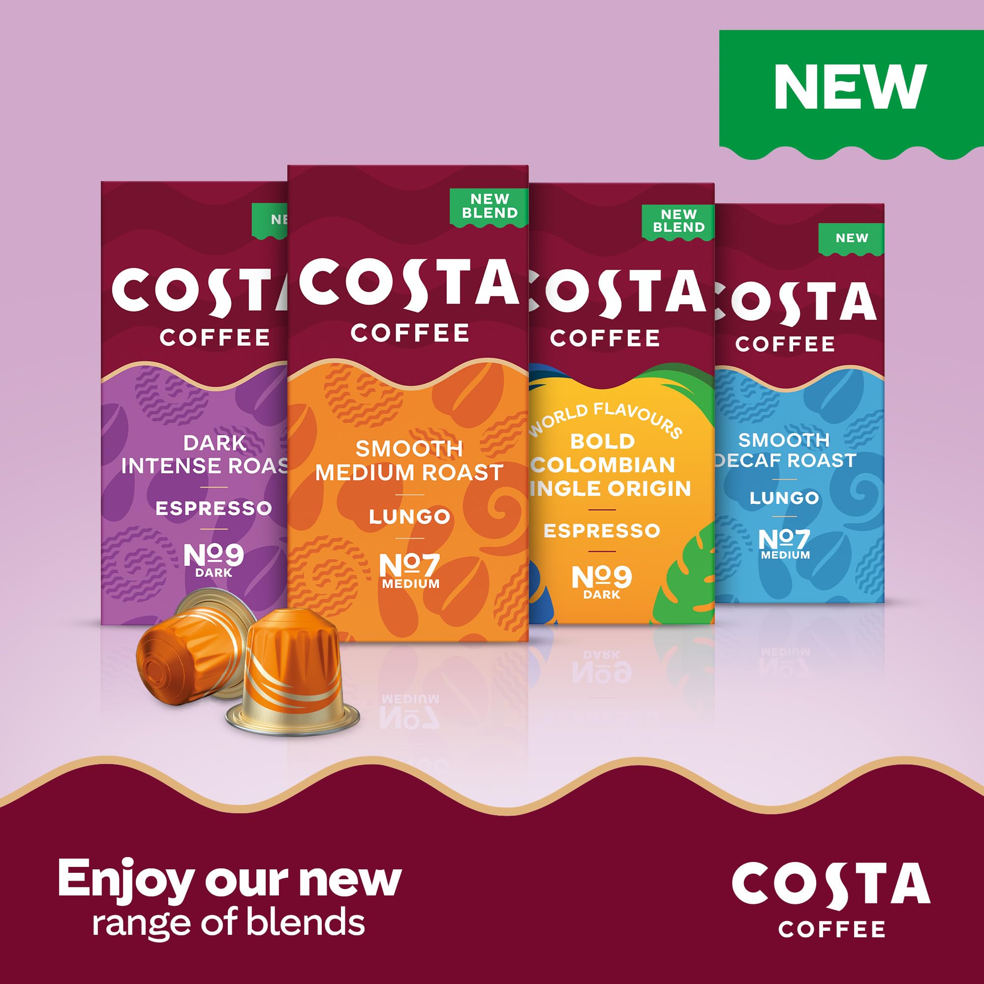 Costa Dark Intense Roast Aluminium Coffee Pods (Pack of 10, 100 Total) - Fortuna Model - Compatible with NespressoⓇ* Original & L’OR Barista 6