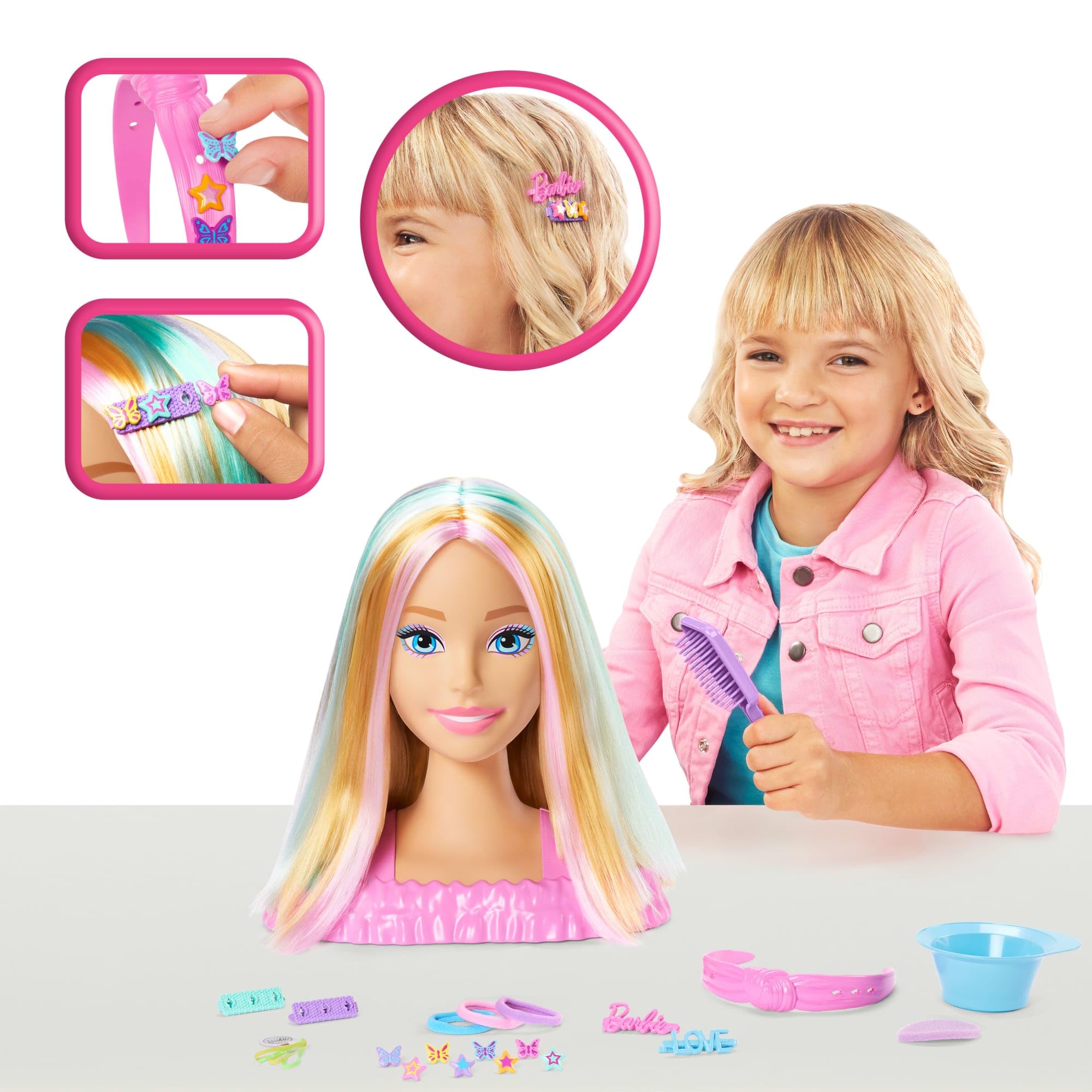 Barbie Styling Head with 20+ Hair Styling Accessories including Color Change Clips | Blonde | JFG81