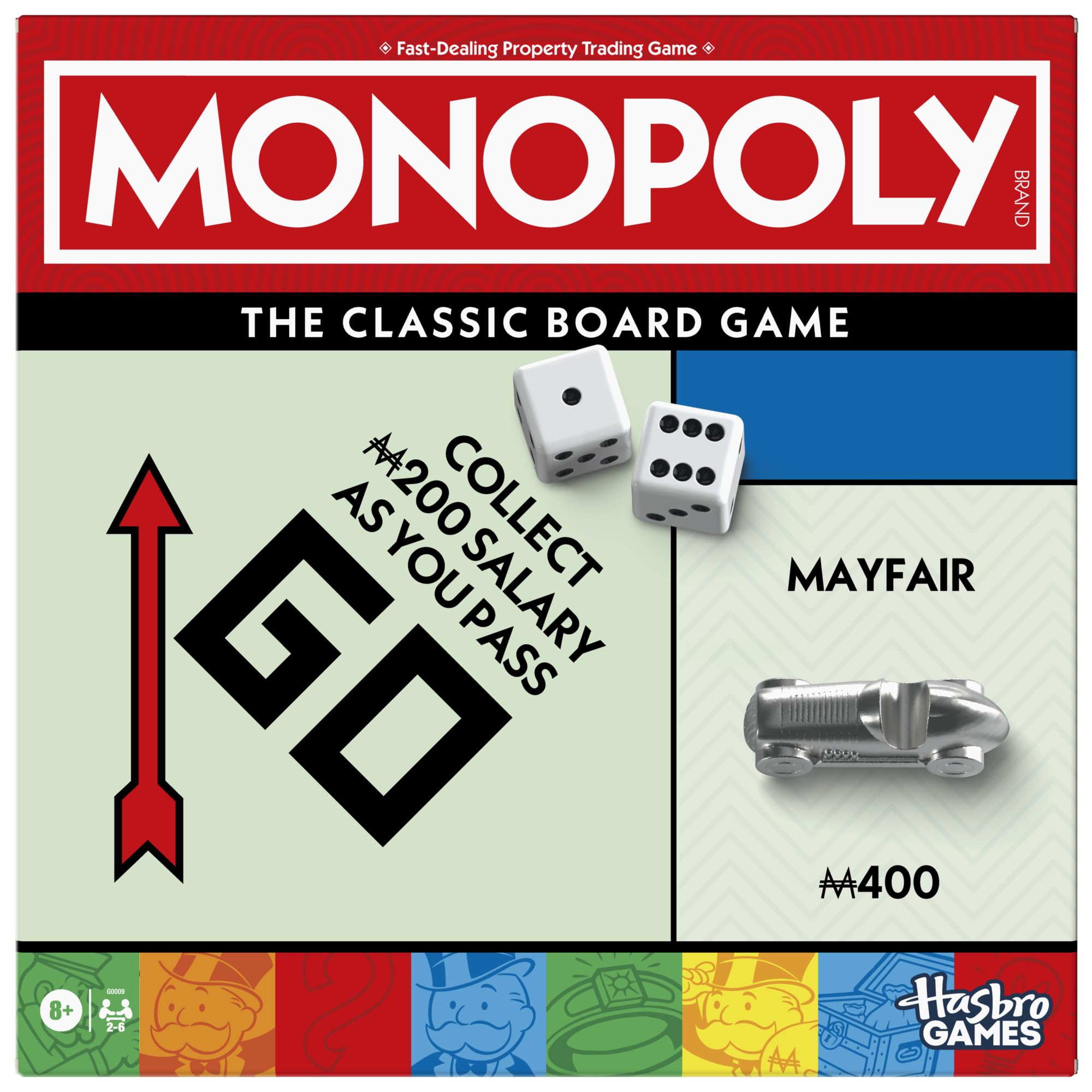 Monopoly Board Game with Storage Tray and Larger Metal Tokens - English Version