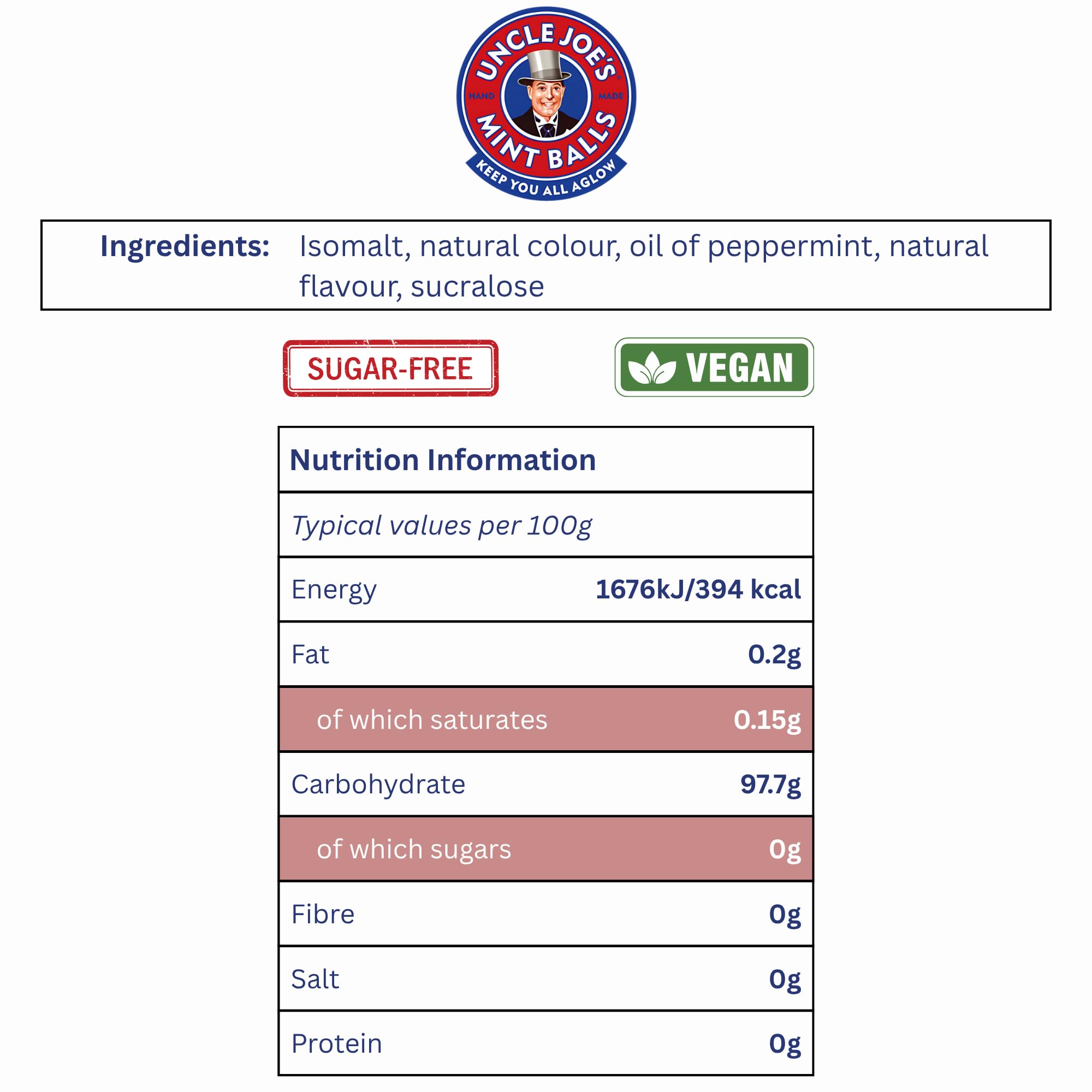 UNCLE JOE'S MINT BALLS Sugar Free Mint Balls - 120g Tin | Gluten-Free | Vegetarian