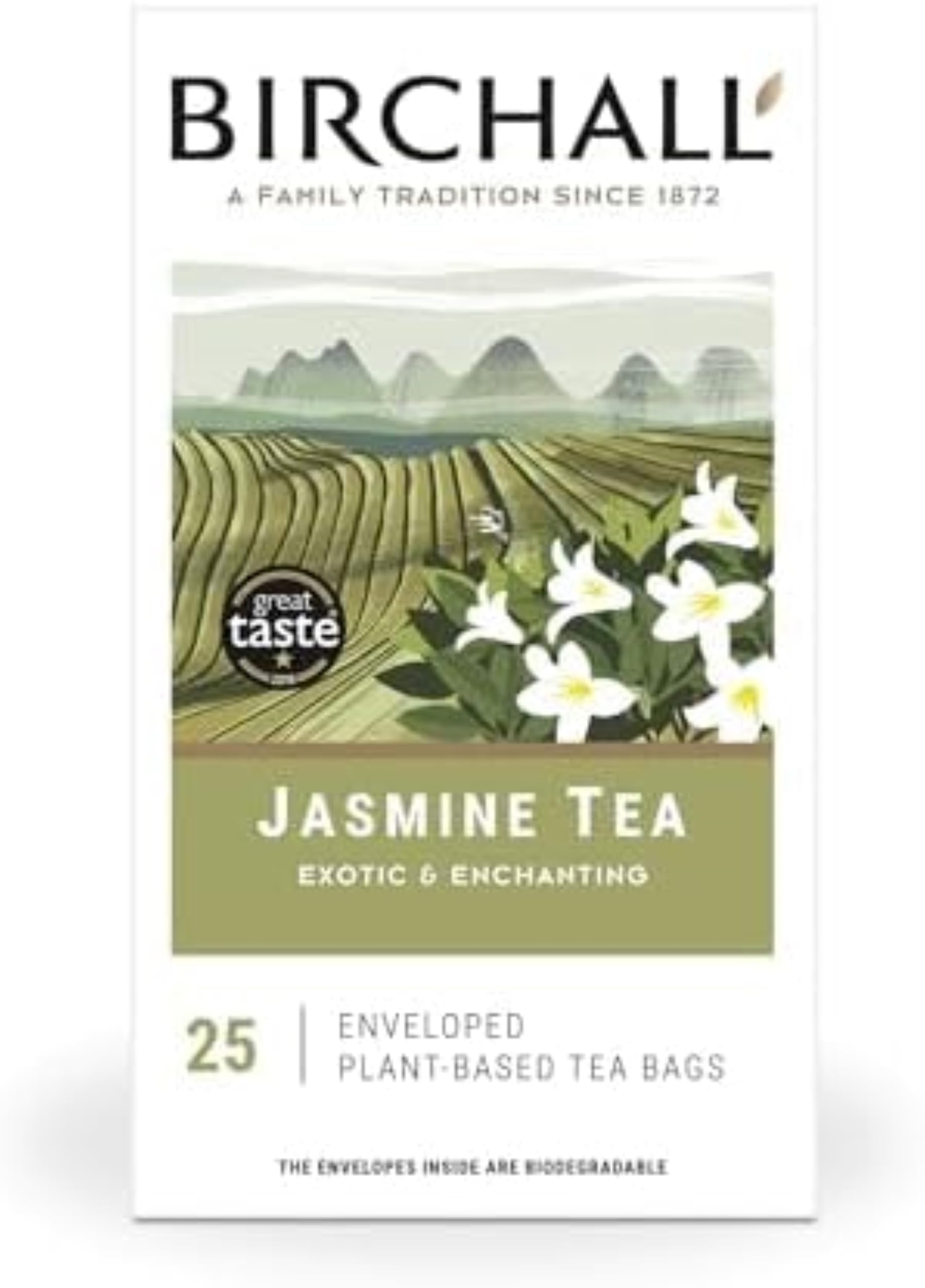 Birchall Jasmine Green Tea Bags - Antioxidant Rich, Stress Relief, Immune Support | 25 Count