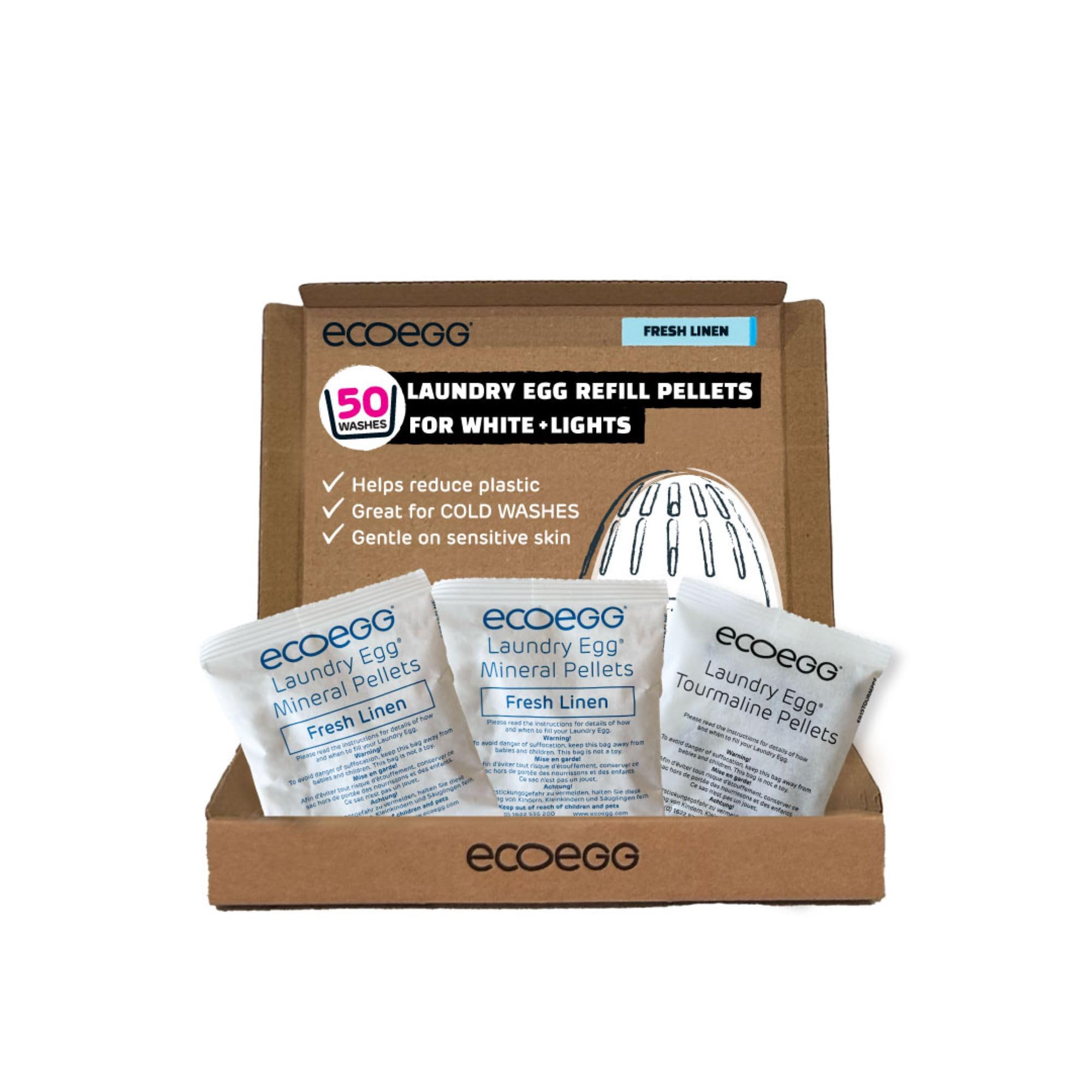 Ecoegg Wasch-Ei-Nachfüllpackungen für Weißes + Helles | 4-in-1-Ersatz für Waschmittel, Weichspüler, Oxi-Power + Fleckenentferner | Nicht biologisch | Empfindliche Haut | 50 Wäschen | Frische Wäsche