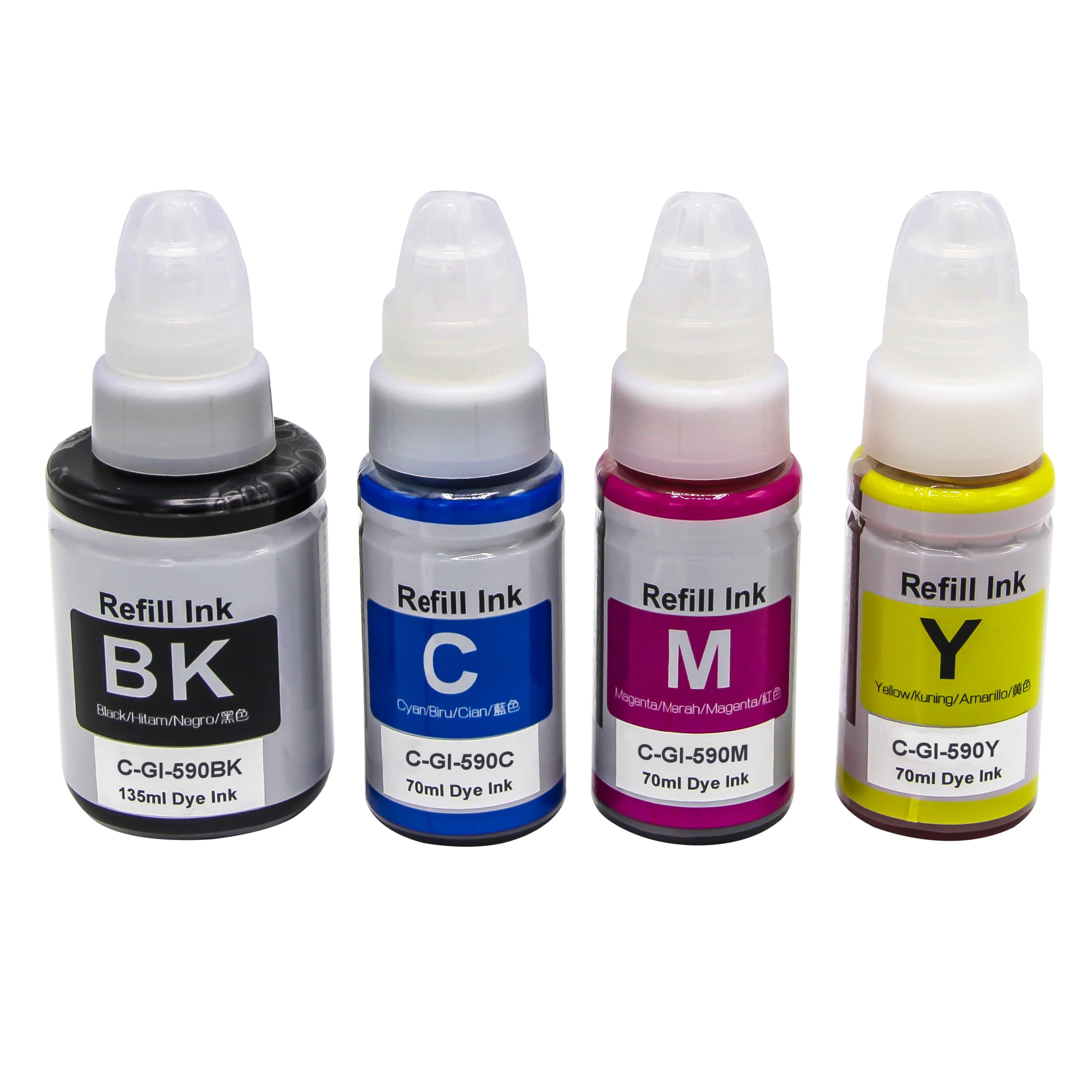 Go Inks GI-590 Compatible Ink Bottle Set - 4 Pack (135ml Black/70ml Color)
