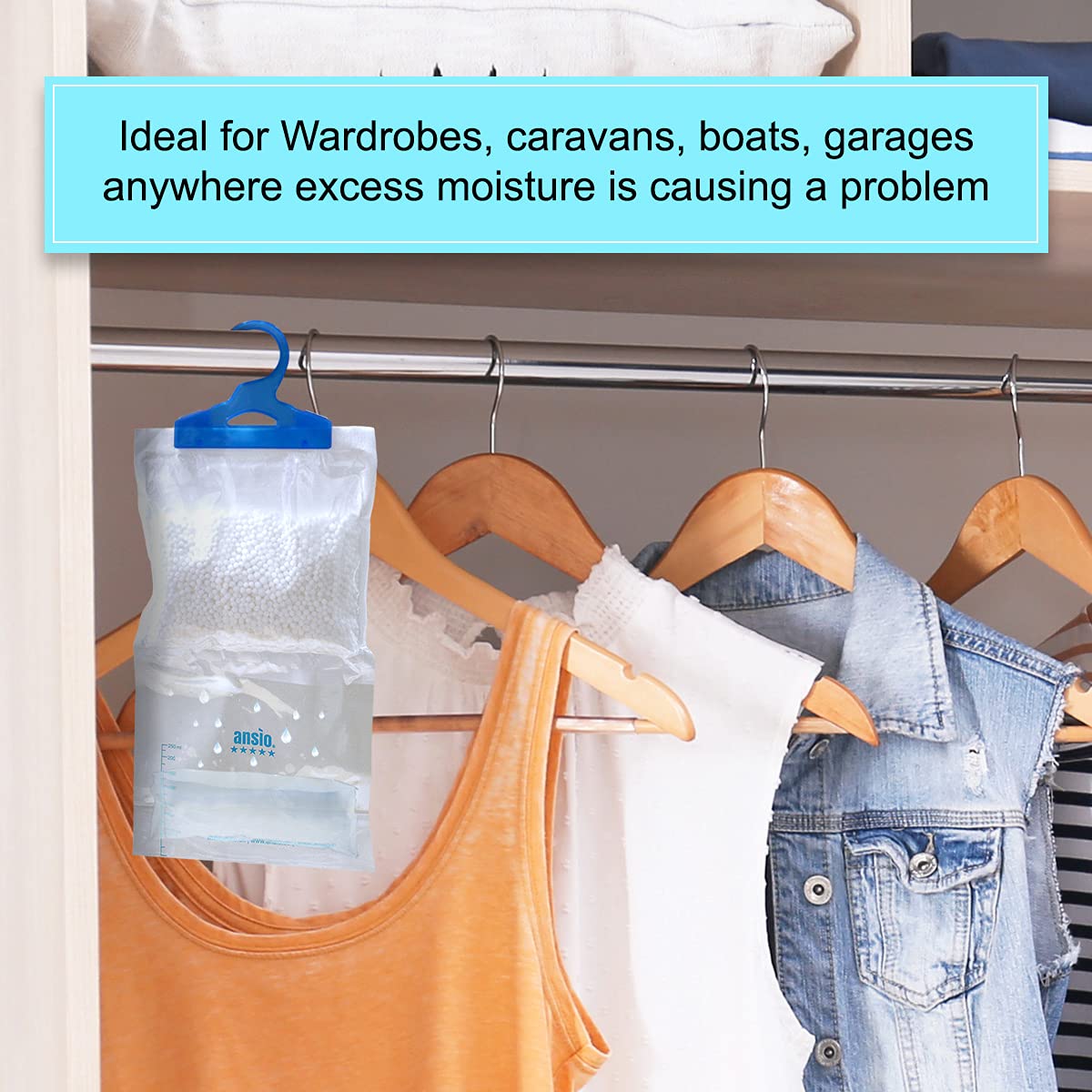 ANSIO Wardrobe Dehumidifier Disposable Hanging Bags - Pack of 6 | Removes Damp & Condensation 5