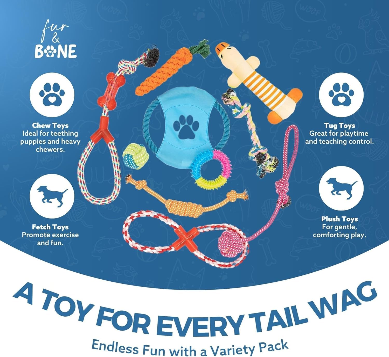 Fur & Bone Dog Chew Toys - Ultimate 10-Pack for Teething & Boredom | Cotton Rope Toys 2