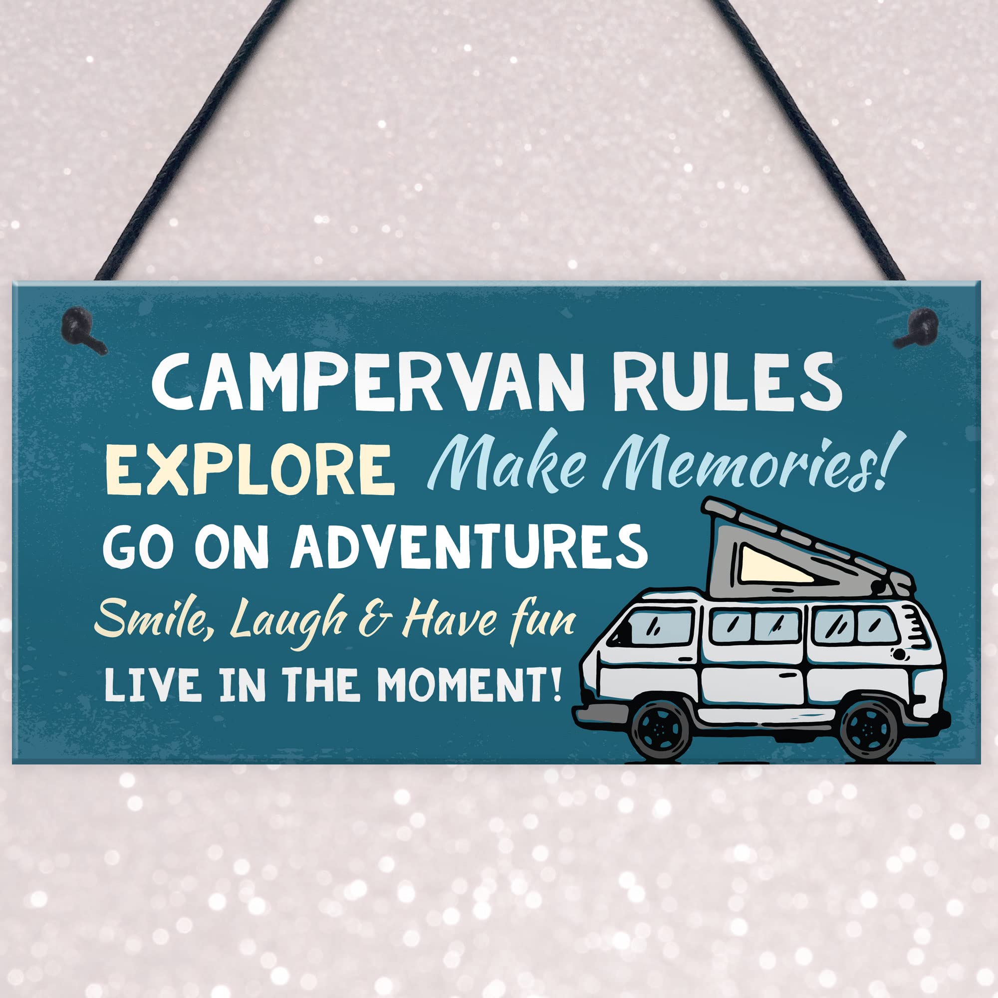 RED OCEAN Campervan Rules Hanging Door Plaque - Blue PVC | 200x100mm | Handmade in England 3