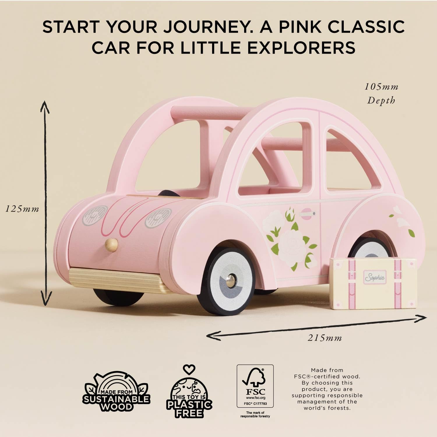 Le Toy Van Sophie's Car Play Set - Wooden Dollhouse Furniture | Pink, Ages 2+ 5