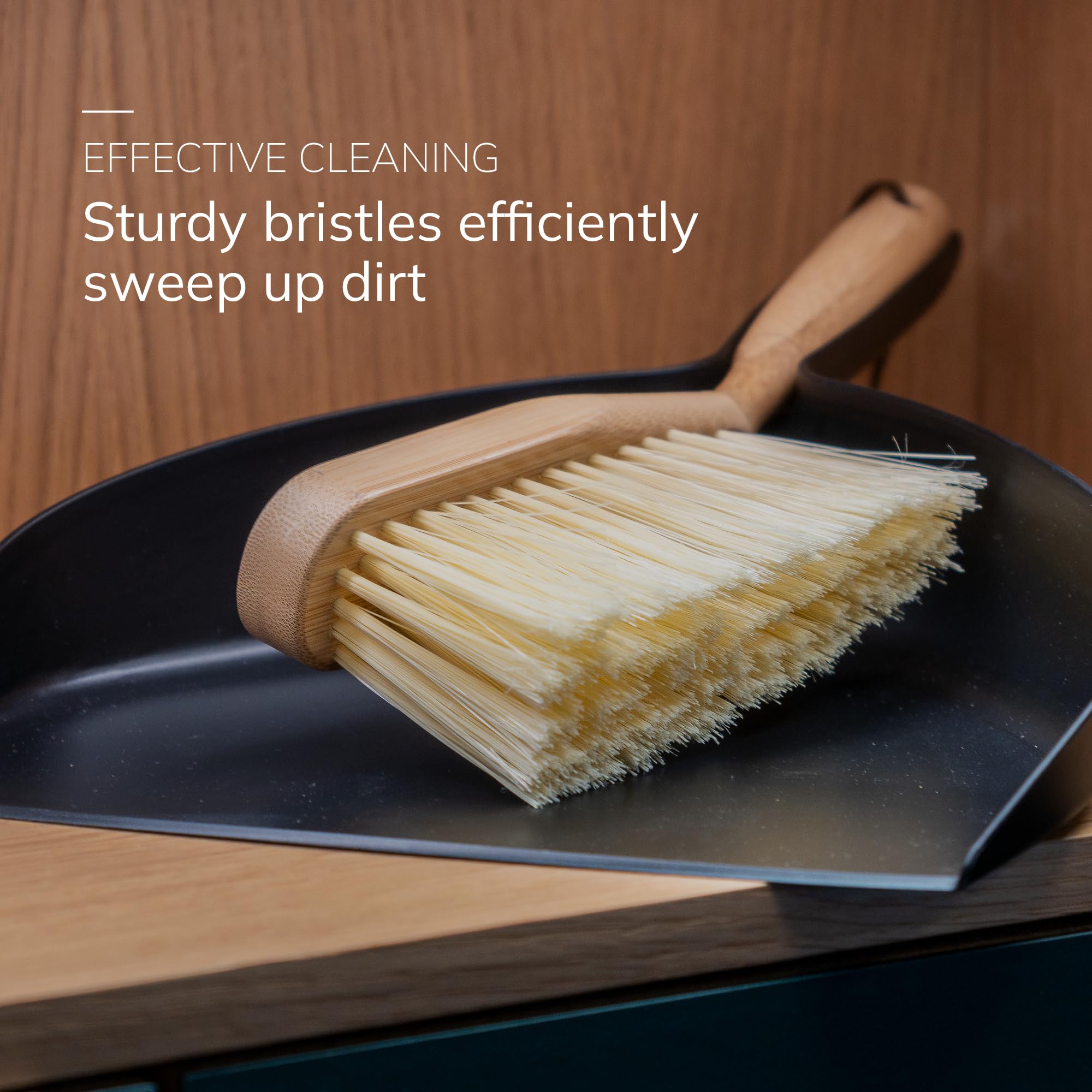 ENA Living Bamboo Dustpan & Brush Set - Eco-Labelled, Durable, User-Friendly | 29cm Brush, 35cm Dustpan
