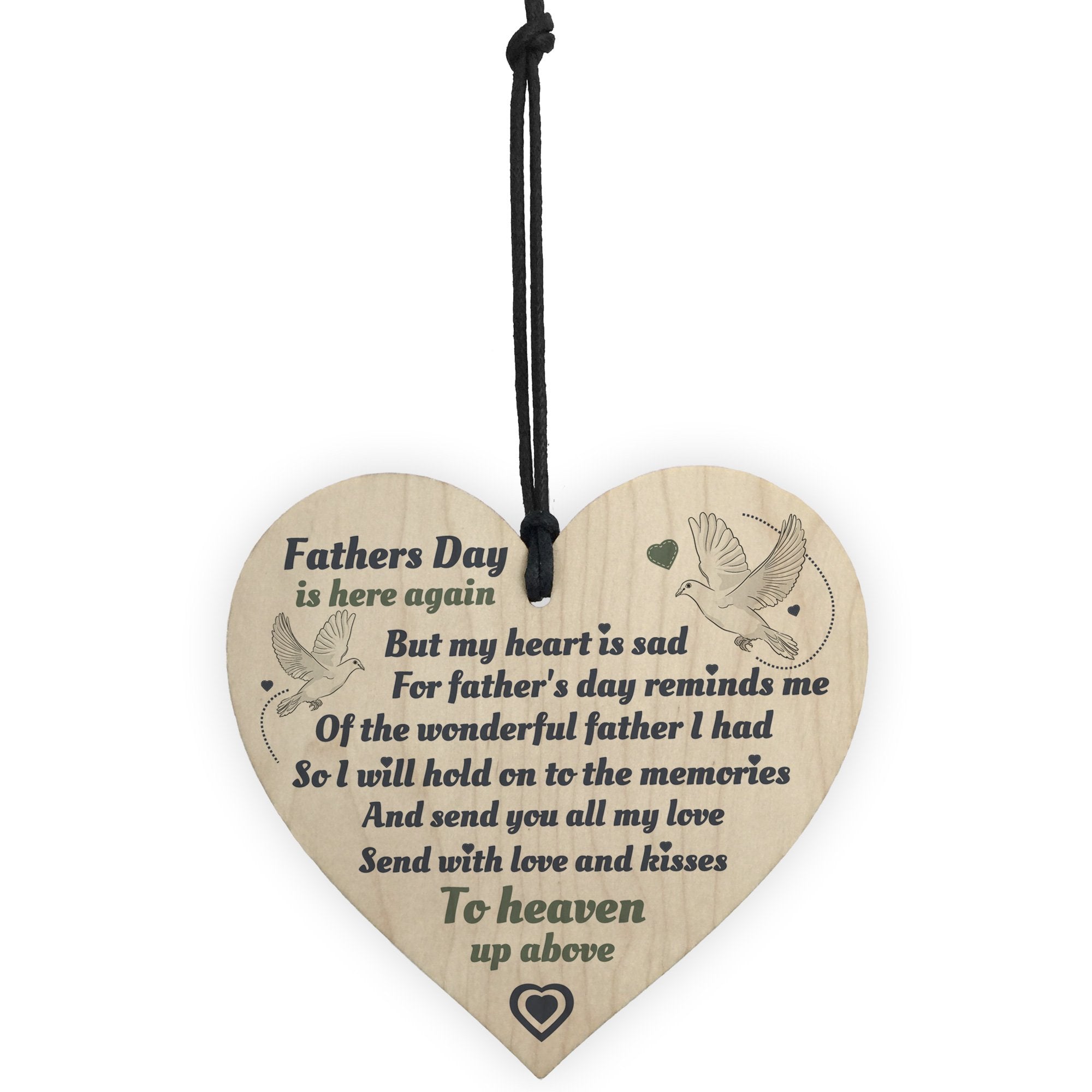 RED OCEAN Father's Day Hanging Wooden Heart Memorial Sign | 10 x 10 cm | Black | Made in England 5