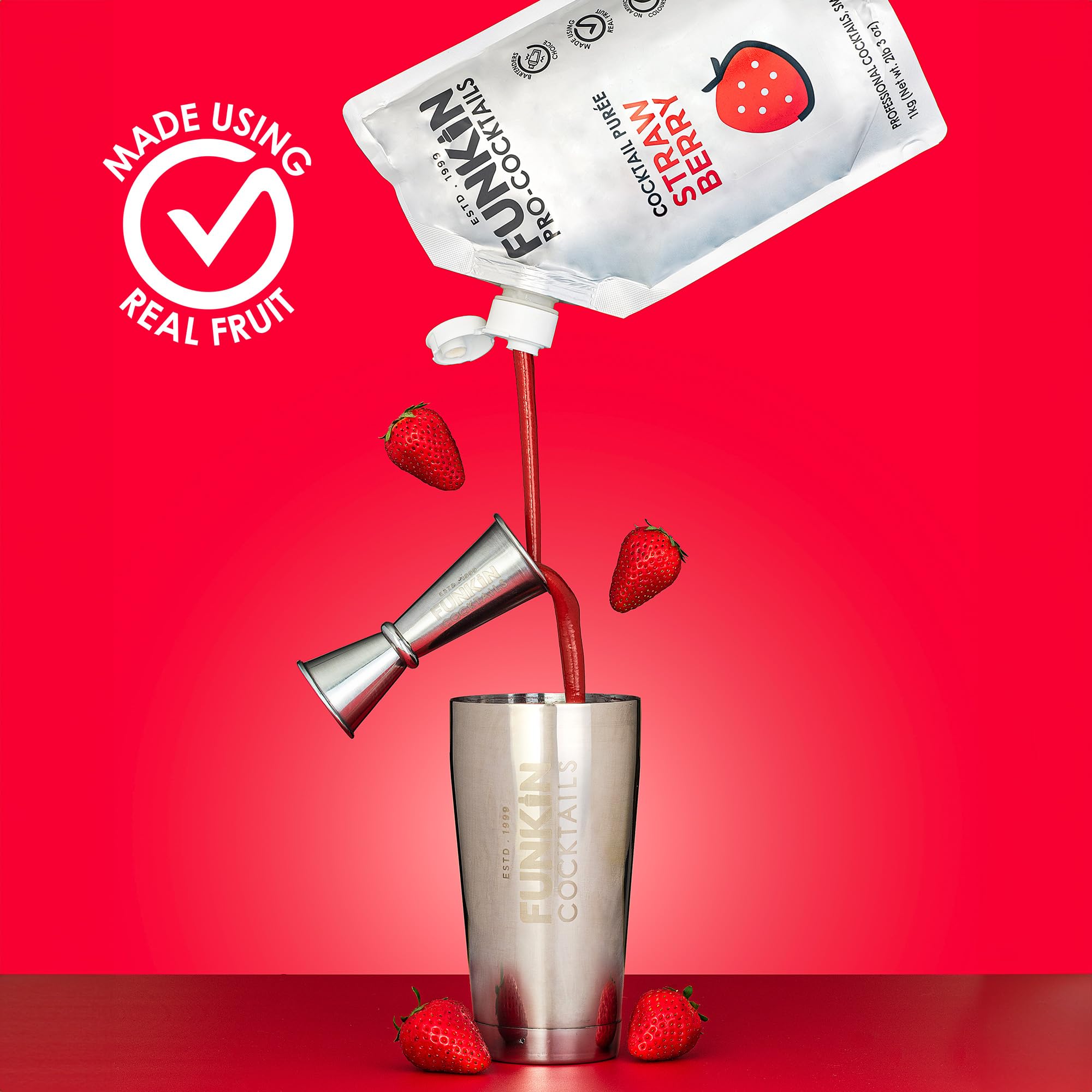 Funkin Pro Strawberry Puree for Cocktails - Real Fruit Mixer | 1 kg Pouch | Zero Alcohol