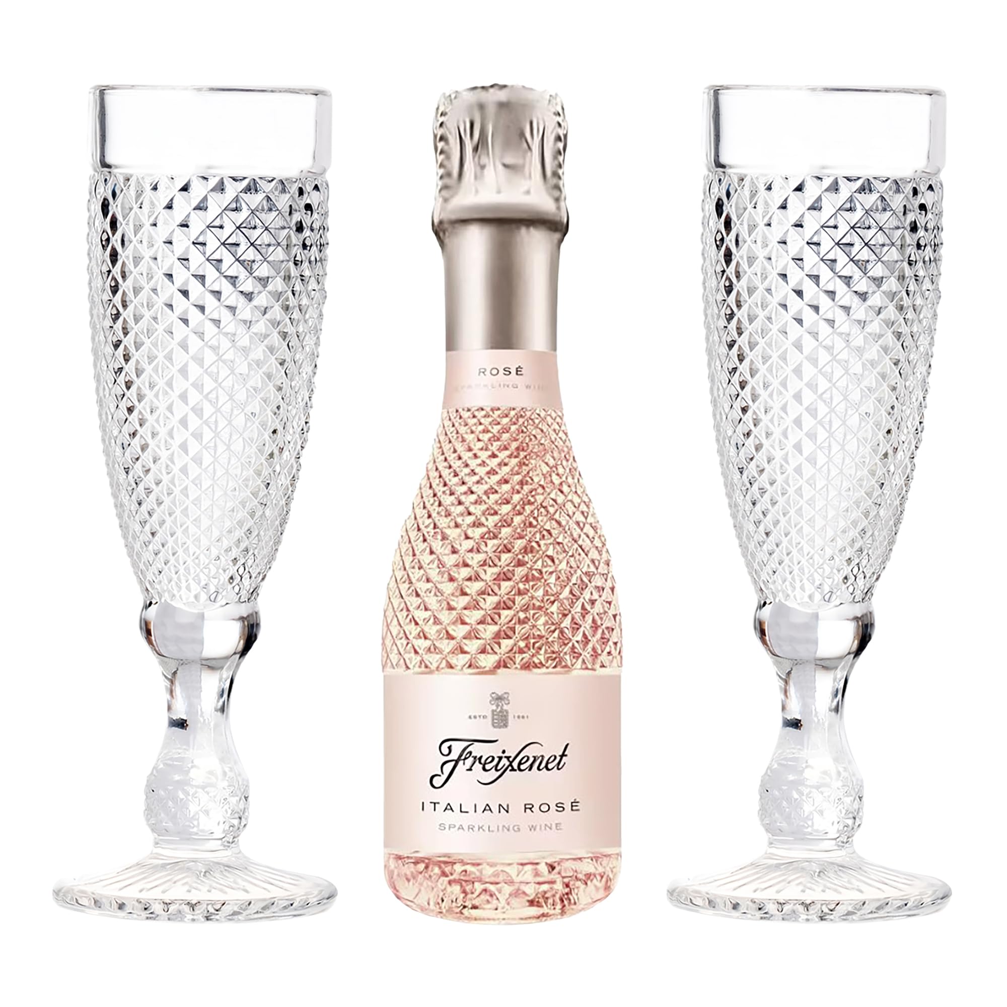Freixenet Extra Dry Sparkling Rosé Prosecco 200ml with 2 Flutes - Celebration Gift Set 7