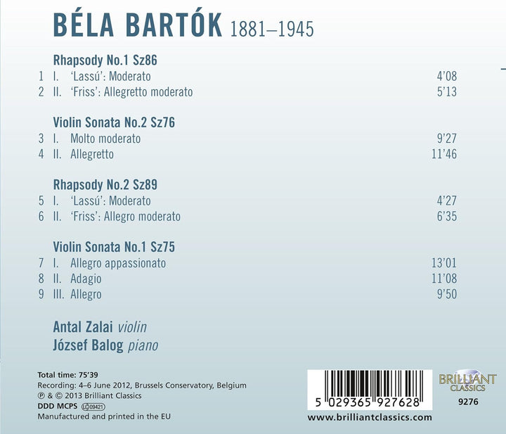 Antal Zalai; Jozsef Balog - Bartok: Complete Works for Violin, Vol. 3 [Audio CD]