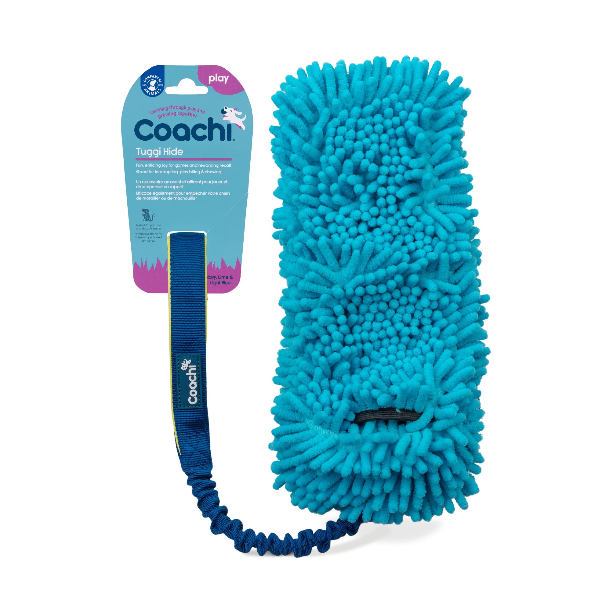 Coachi Tuggi Hide Interactive Dog Chew Toy - Strong Bungee & Neoprene Handle | Navy, Lime, Light Blue 1