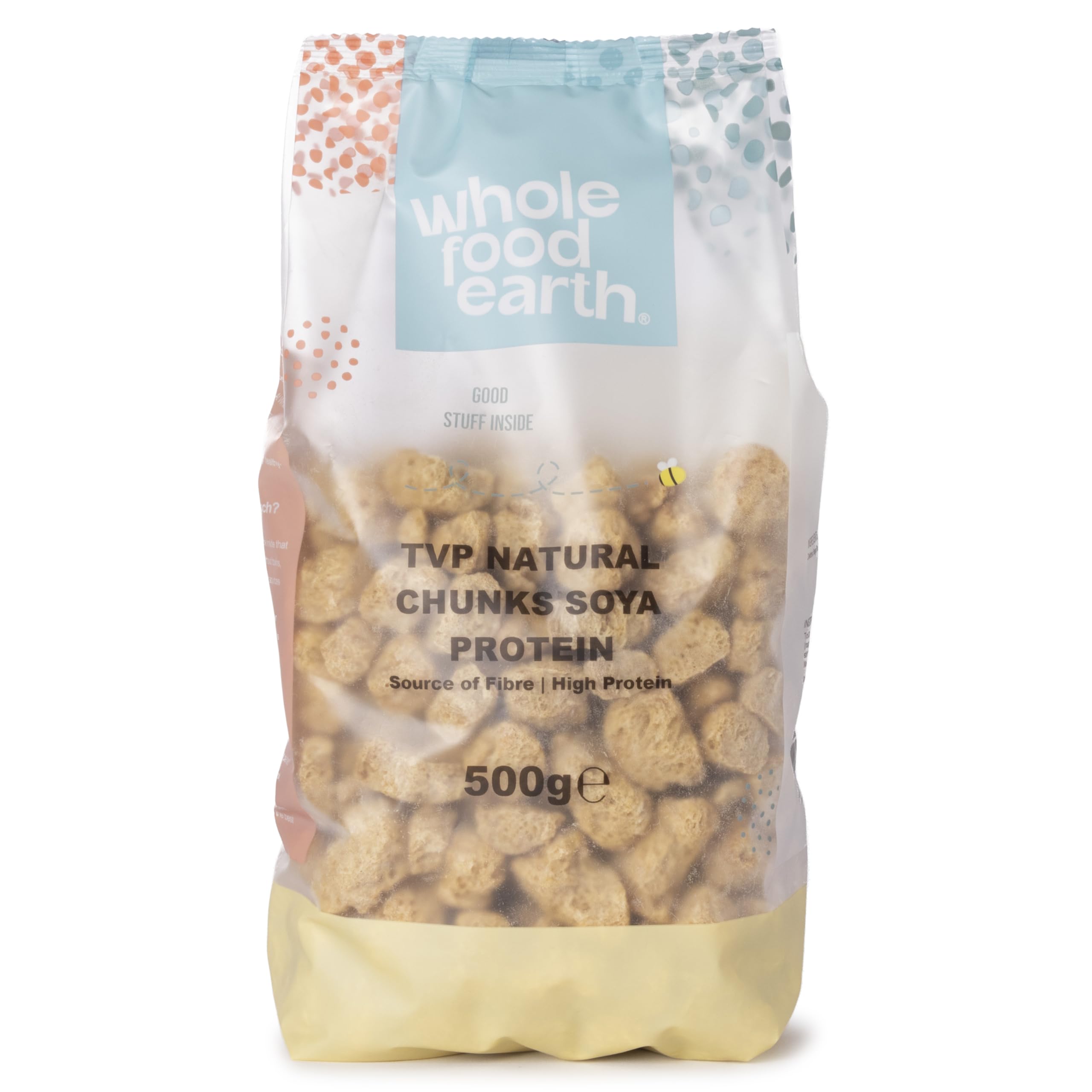 Wholefood Earth TVP Natural Chunks Soya Protein - GMO Free, High Protein, Source of Fibre | 500g