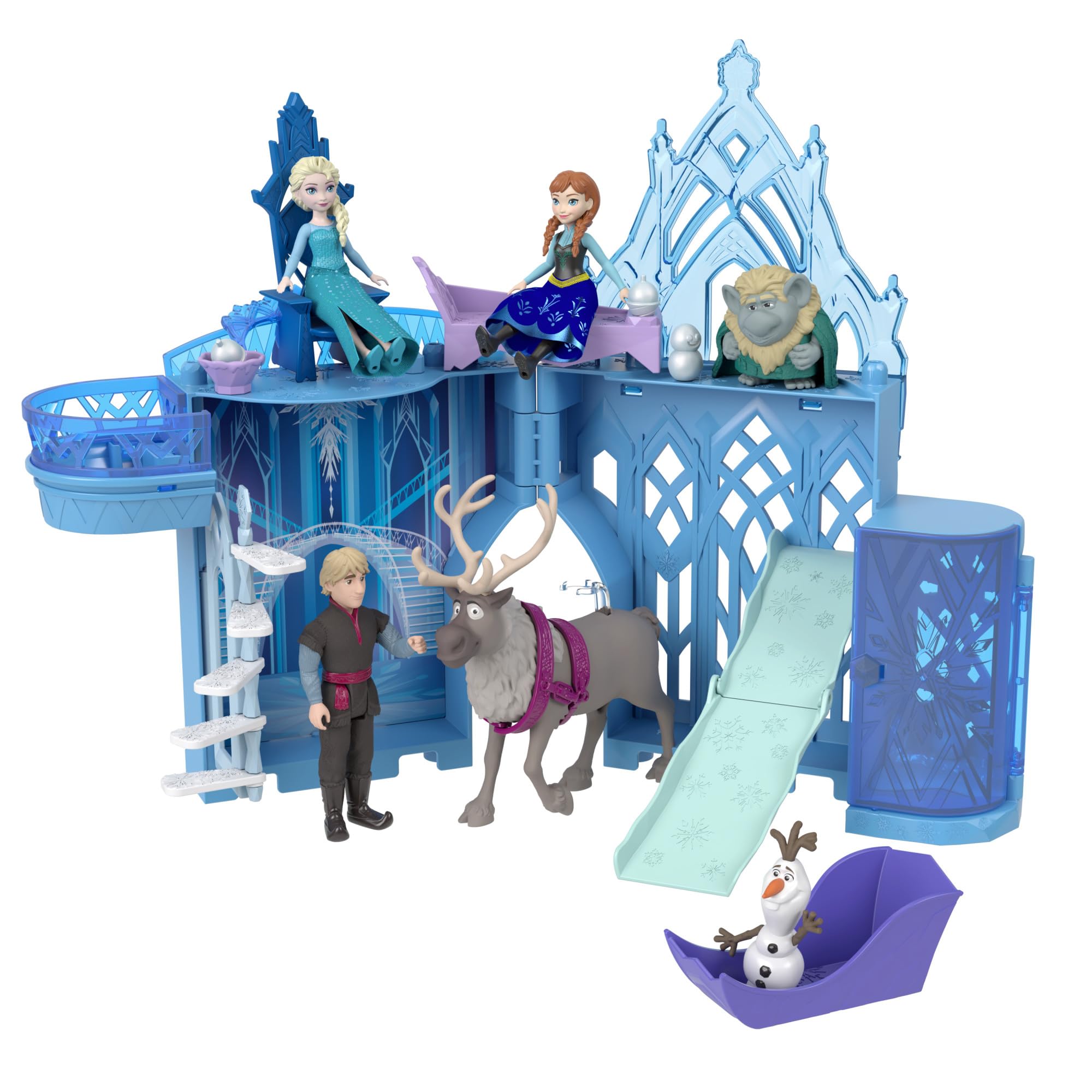 Mattel Disney Frozen Toys, Elsa Stackable Castle Doll House Playset with Small Doll and 8 Pieces, Inspired by the Disney Frozen Movies, Kids Travel Toys and Gifts, HLX01 1