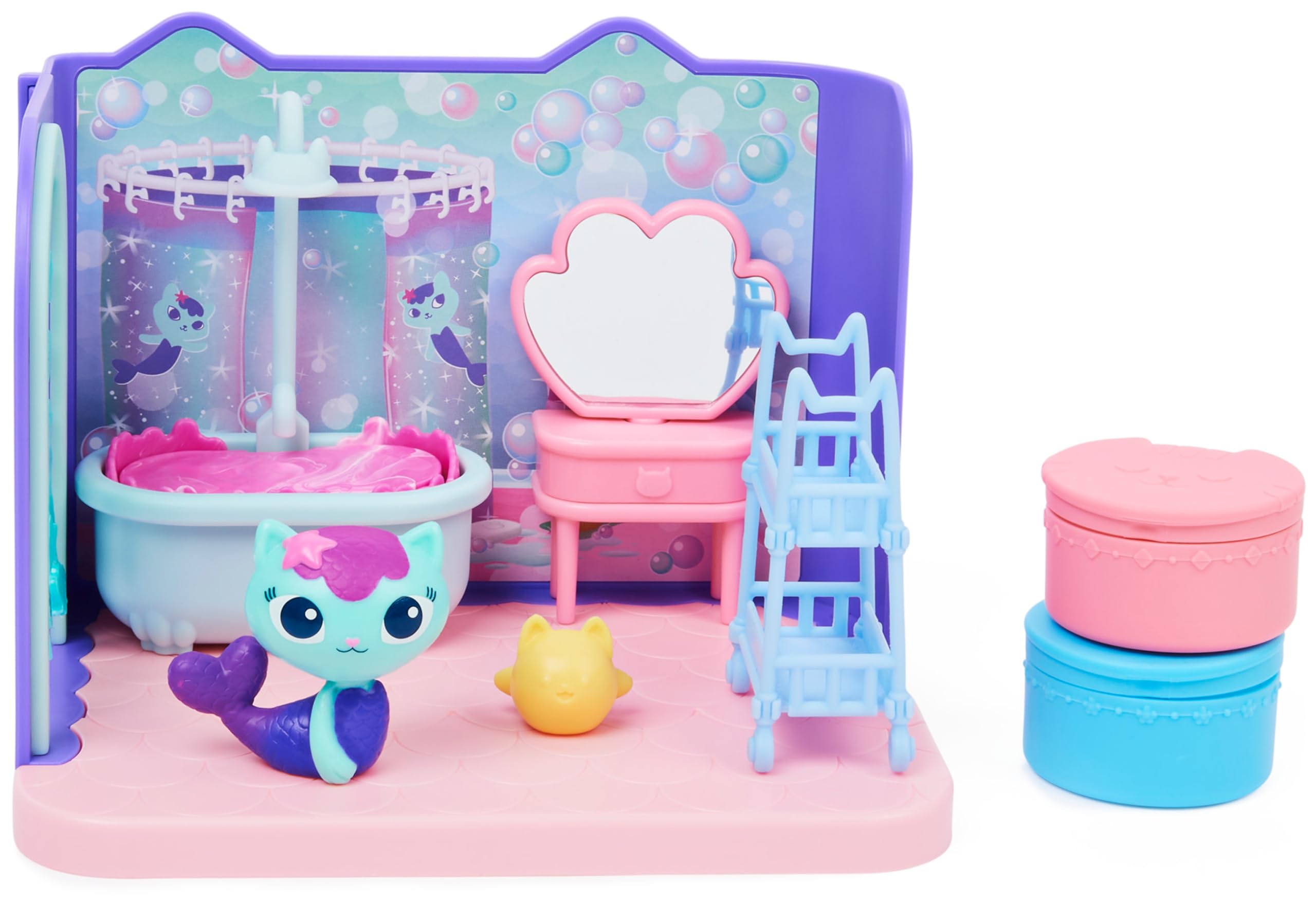 DREAMWORKS GABBY'S DOLLHOUSE Primp and Pamper Bathroom Playset with MerCat Figure for Ages 3+