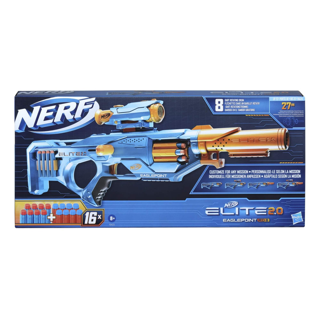 Nerf Elite 2.0 Eaglepoint RD-8 Blaster - 8-Dart Drum, Detachable Scope, 16 Darts, Bolt Action