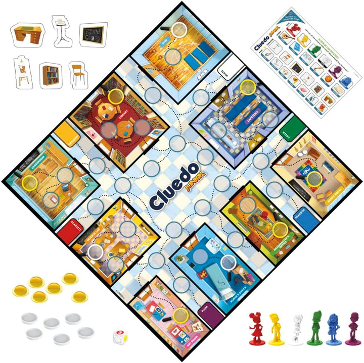 Clue Junior-Spiel, 2-seitiges Spielbrett, 2 Spiele in 1, Clue Mystery-Spiel für Jüngere