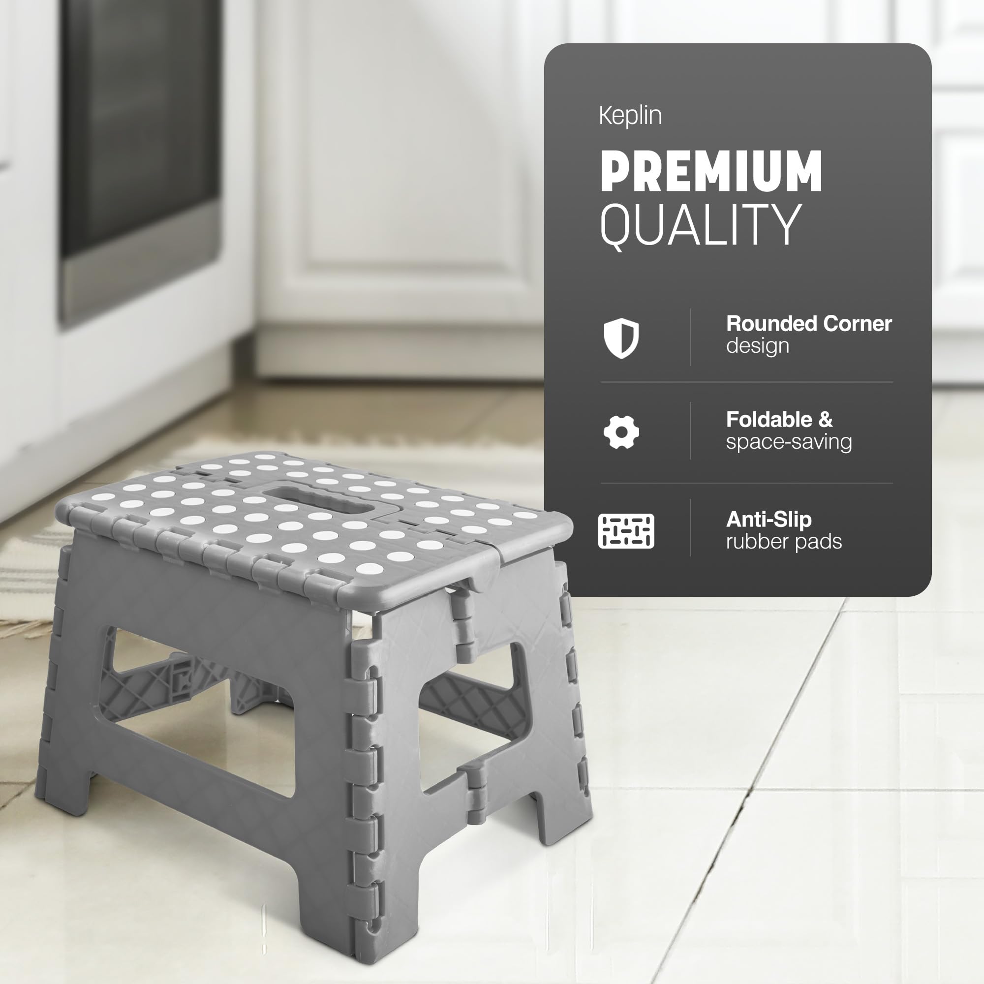 KEPLIN Folding Step Stool - 9 Inch Height | Supports up to 150kg | Grey Plastic 3