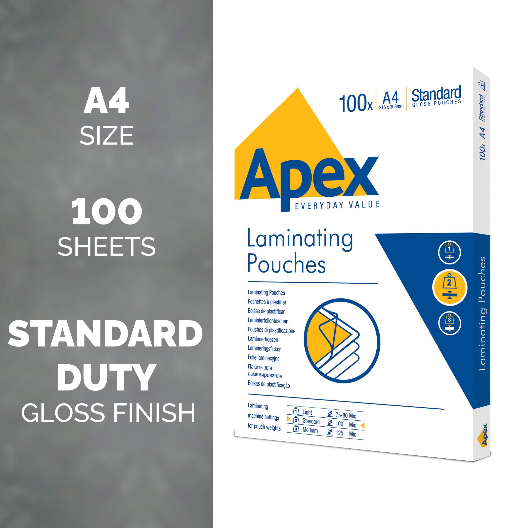 Fellowes Apex A4 Laminating Pouches - 100 Pack | 100 Micron Standard Glossy Finish
