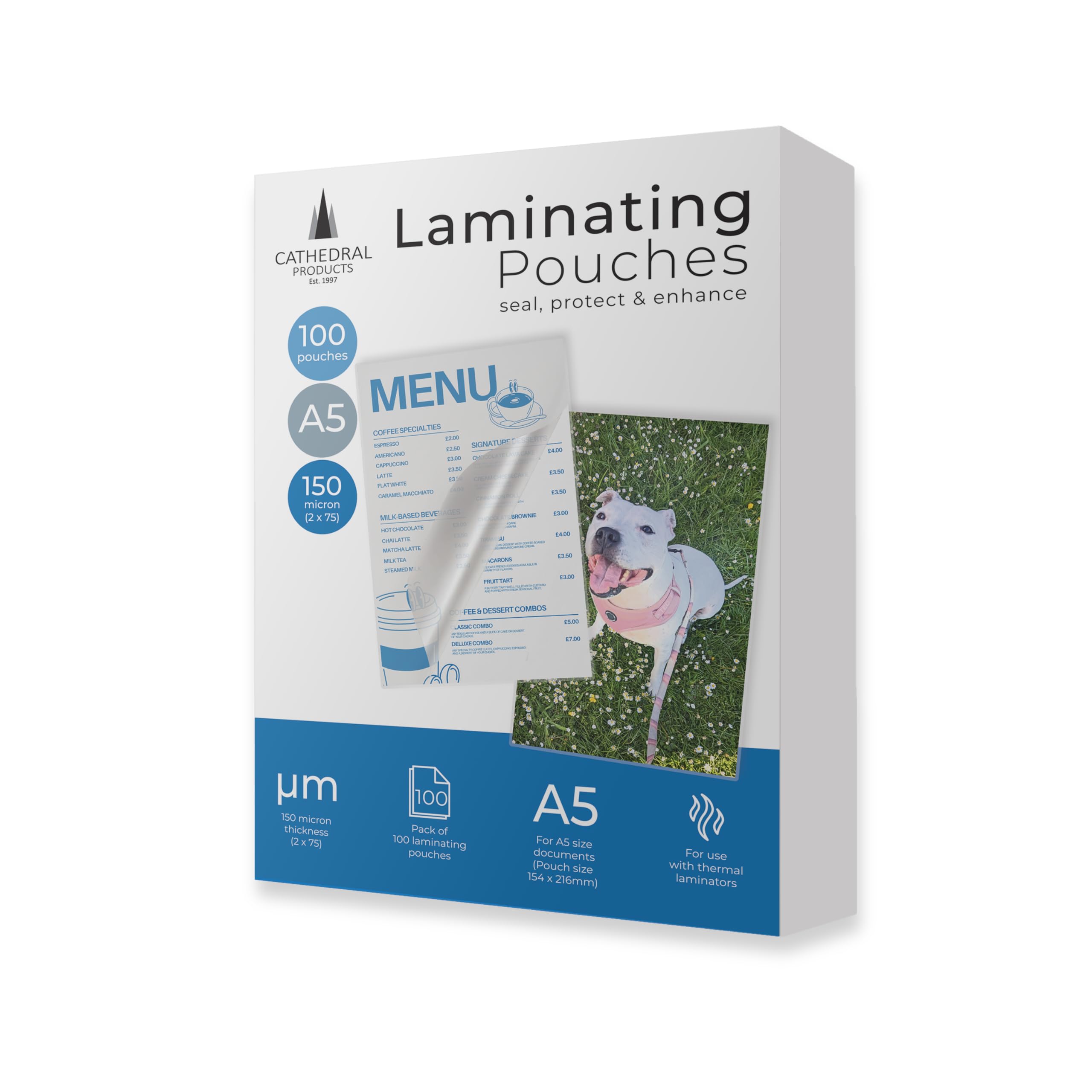 Cathedral Products A5 150 Micron Laminating Pouches - Pack of 100 1