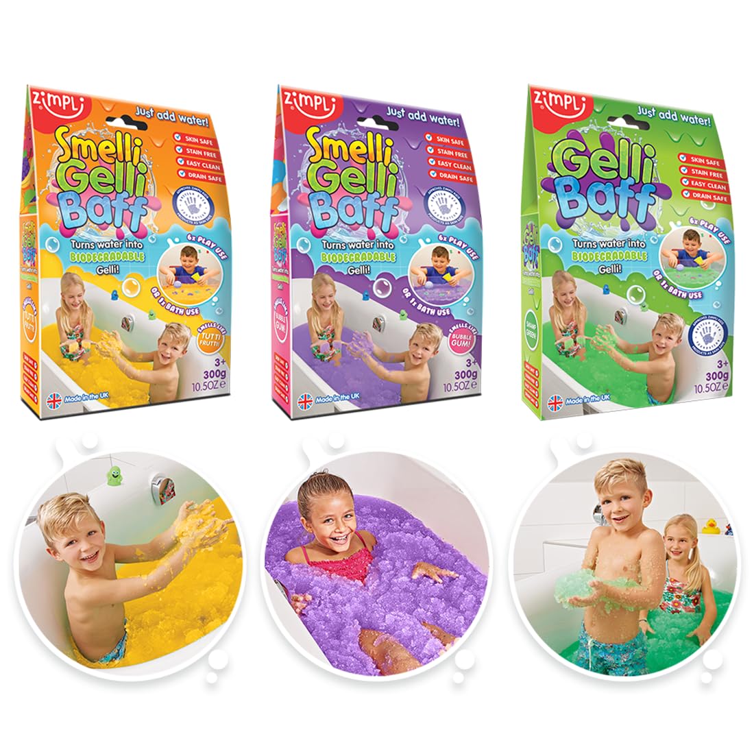 ZIMPLI - 3 x Gelli Baff Bundle, Tutti Frutti, Bubblegum & Green, Magically Turns Water into Goo 6