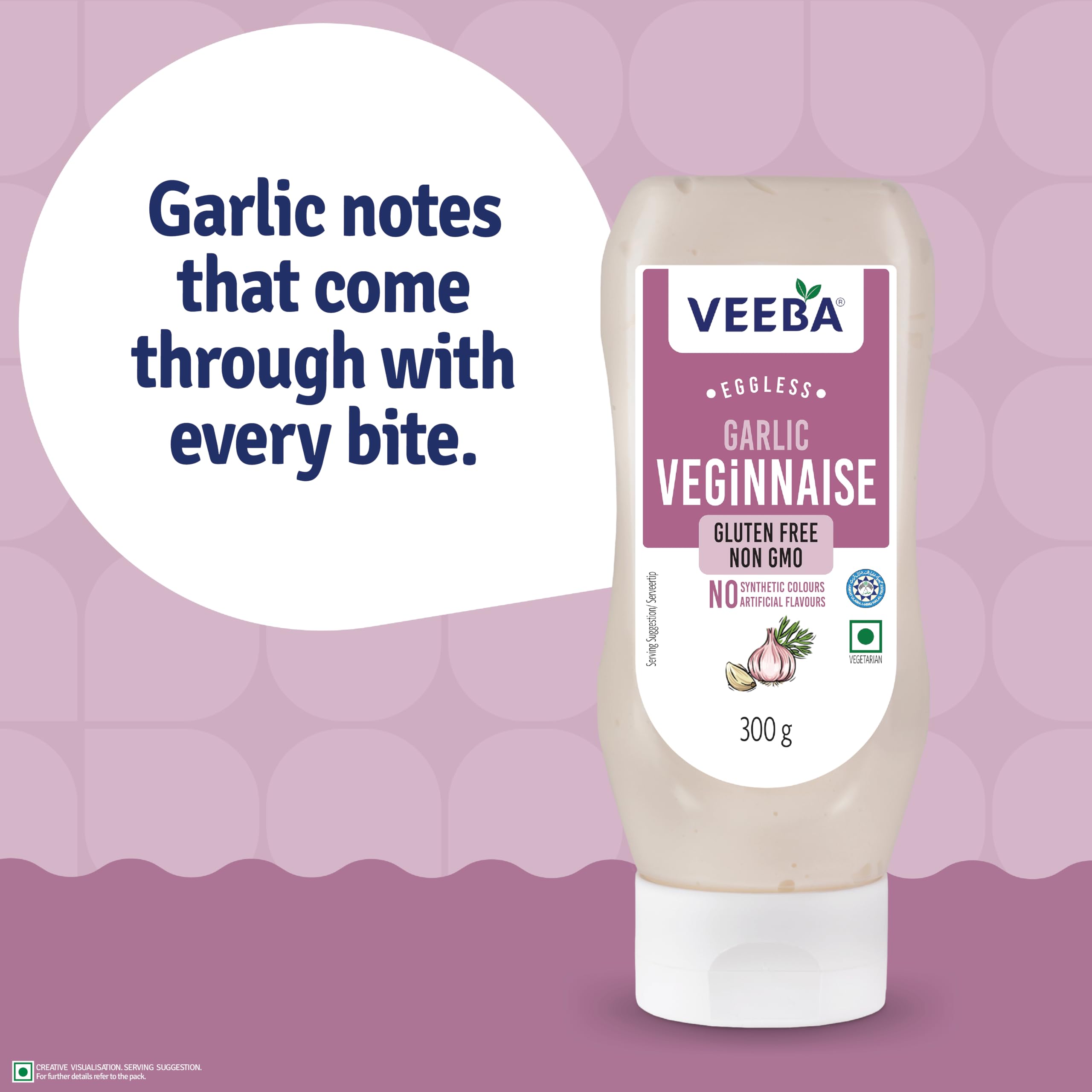 Veeba Garlic Veginnaise - Eggless Mayonnaise | Creamy Texture | 300g Pack 4
