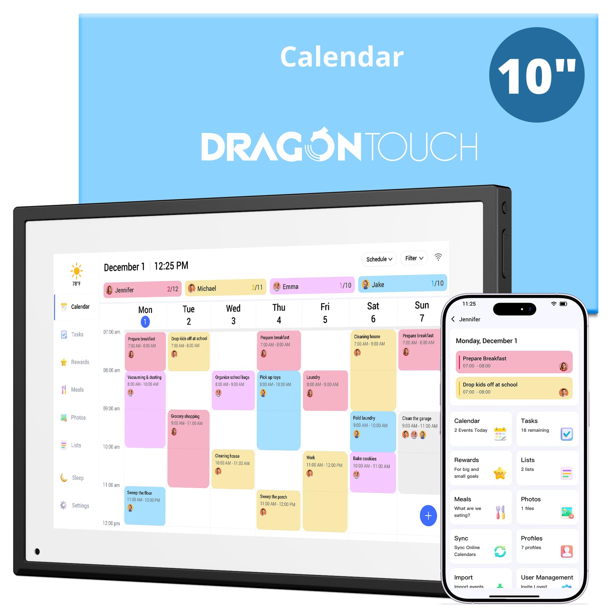 Dragon Touch 10.1" Digital Wall Calendar 2026 Family Planner | 1080P HD | 32GB Storage 1
