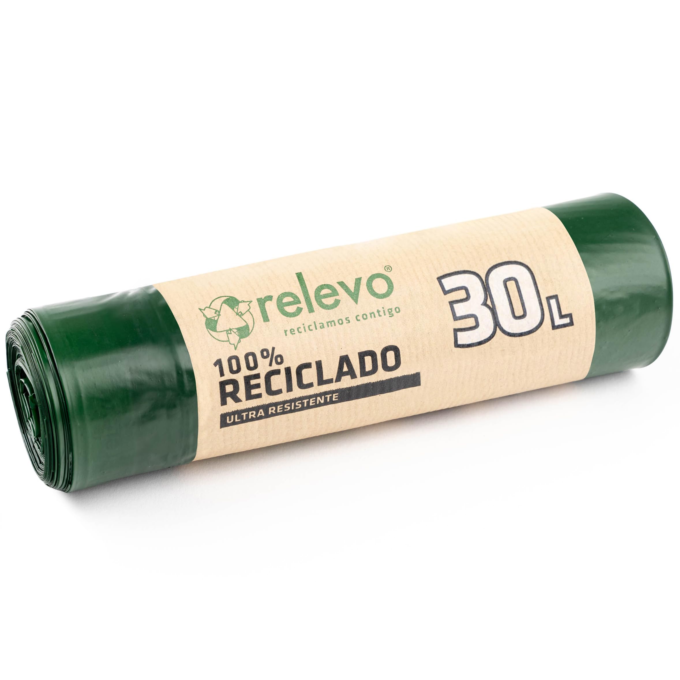 Relevo Green Drawstring Bin Bags - 30L (55 cm W x 60 cm H), 15 Bags | Extra Strong Recycled LDPE Liners 1