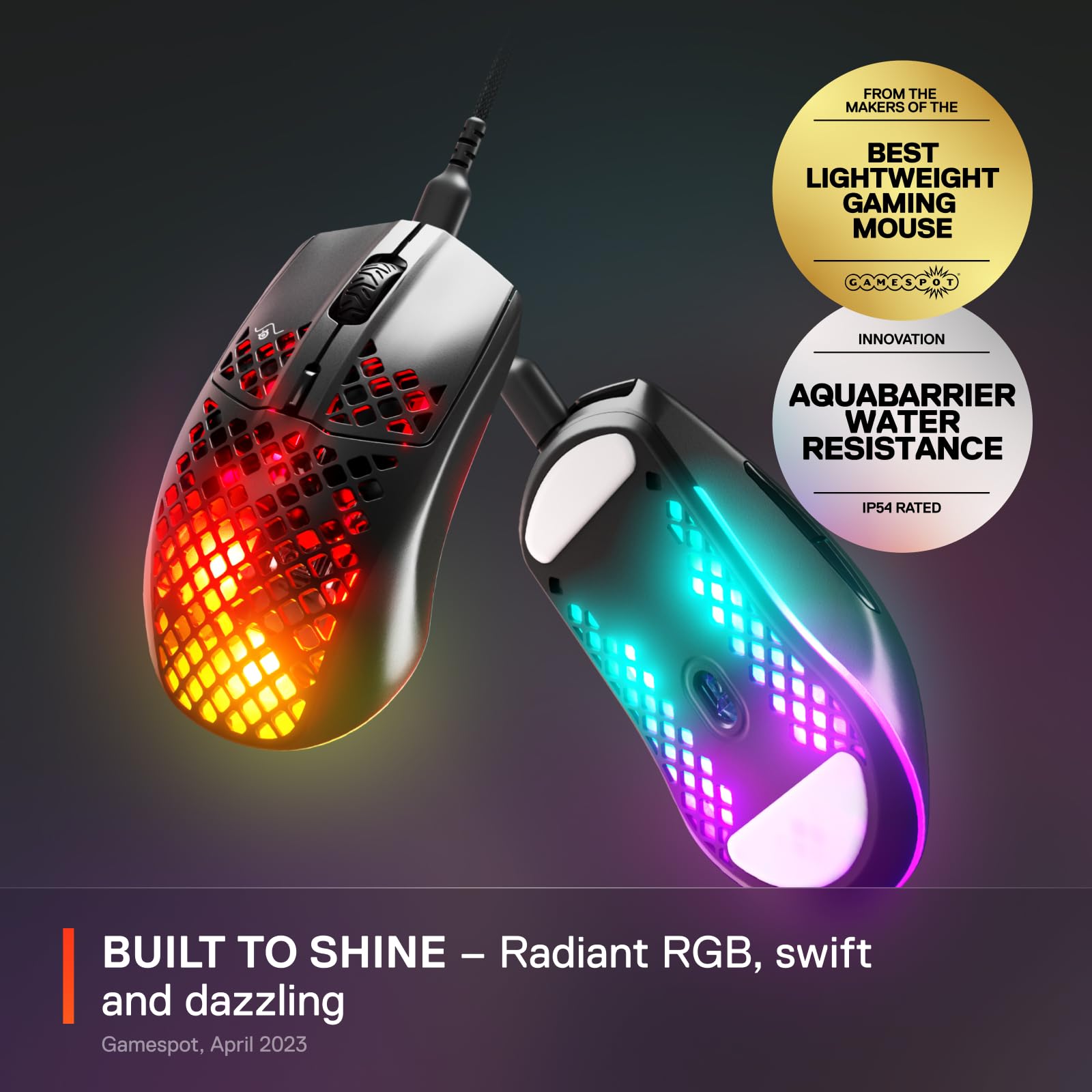 SteelSeries Aerox 3 - 59g Ultra-Lightweight Holey RGB Gaming Mouse with IP54 AquaBarrier 6