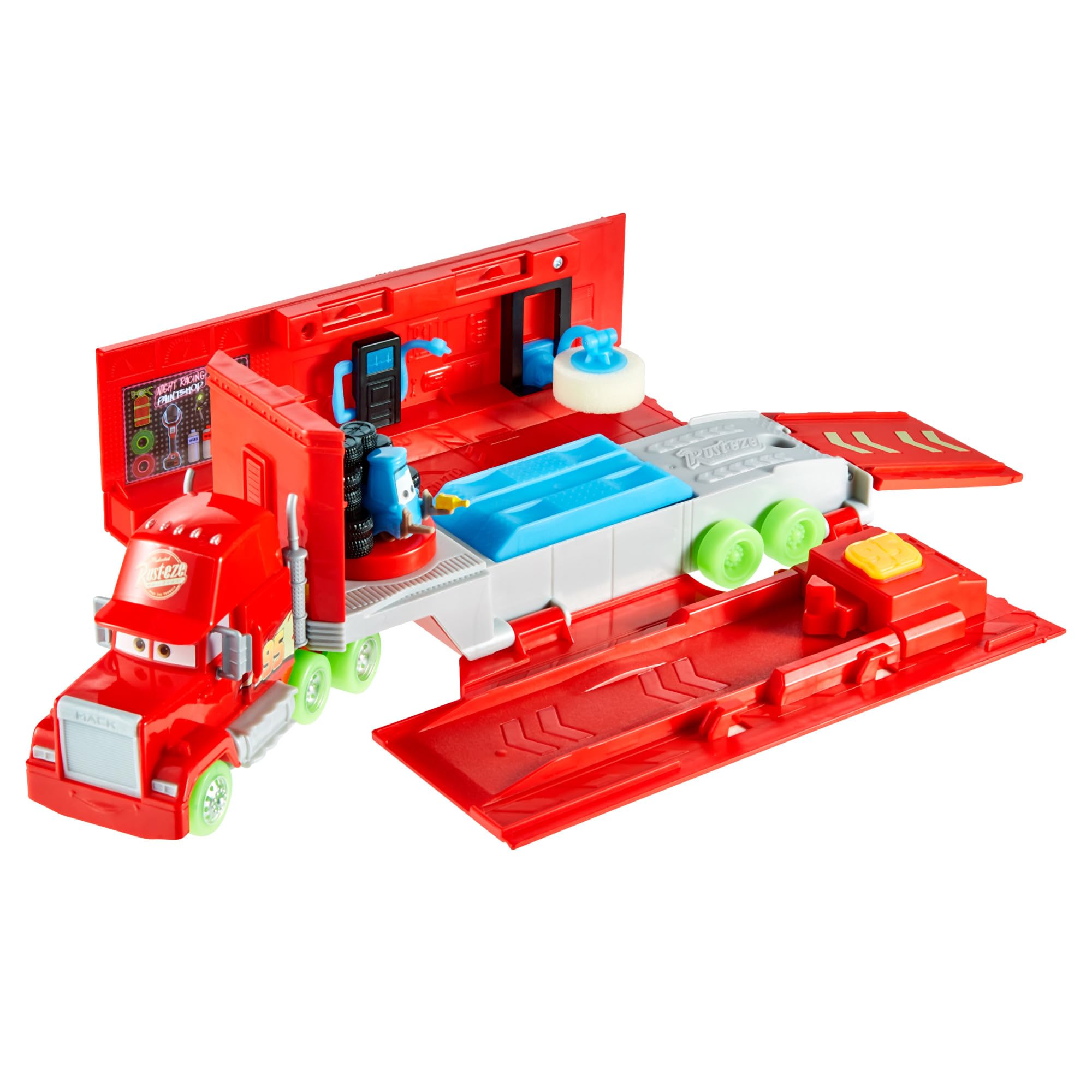 Disney and Pixar Cars Glow Racers Transforming Mack Playset - 2-in-1 Glow-in-the-Dark Vehicle with Launcher & Tune-Up Station 3