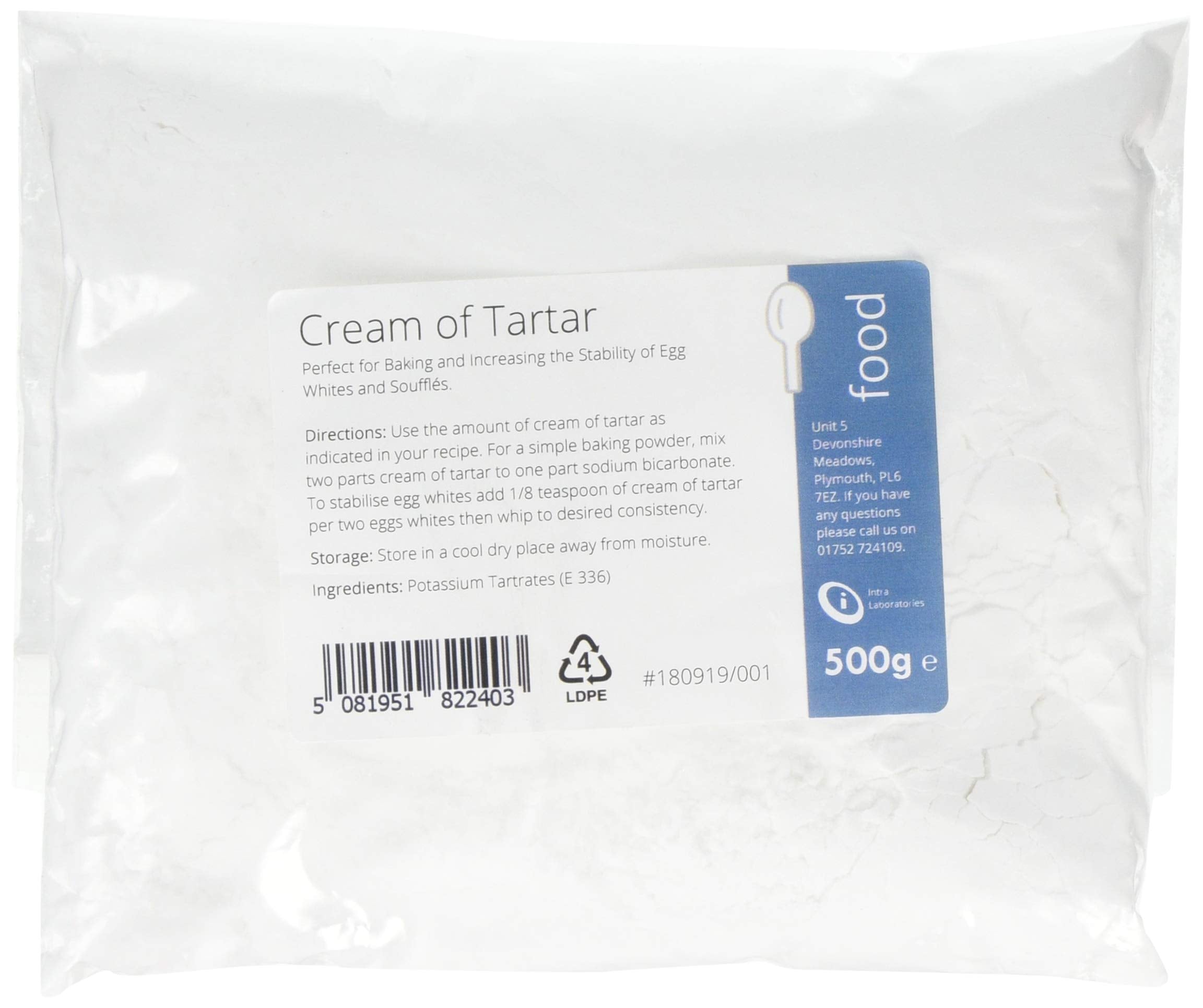 Intralabs Weinstein – reines Pulver in Lebensmittelqualität zum Backen und für selbstgemachte Knete, 500 g