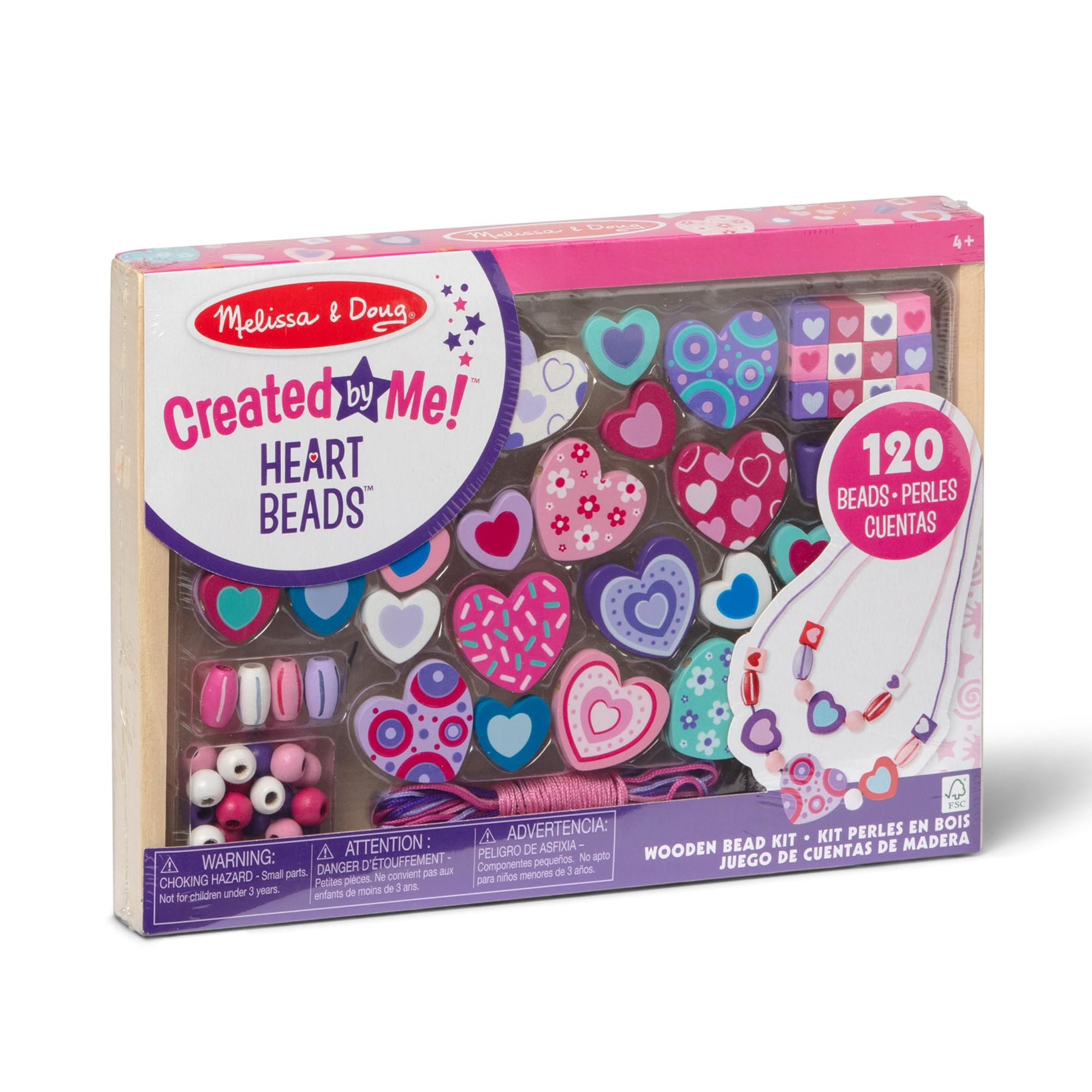 Melissa & Doug Sweet Hearts Bead Set - Wooden Jewellery Making Kit for Ages 4+ | 120 Beads 1
